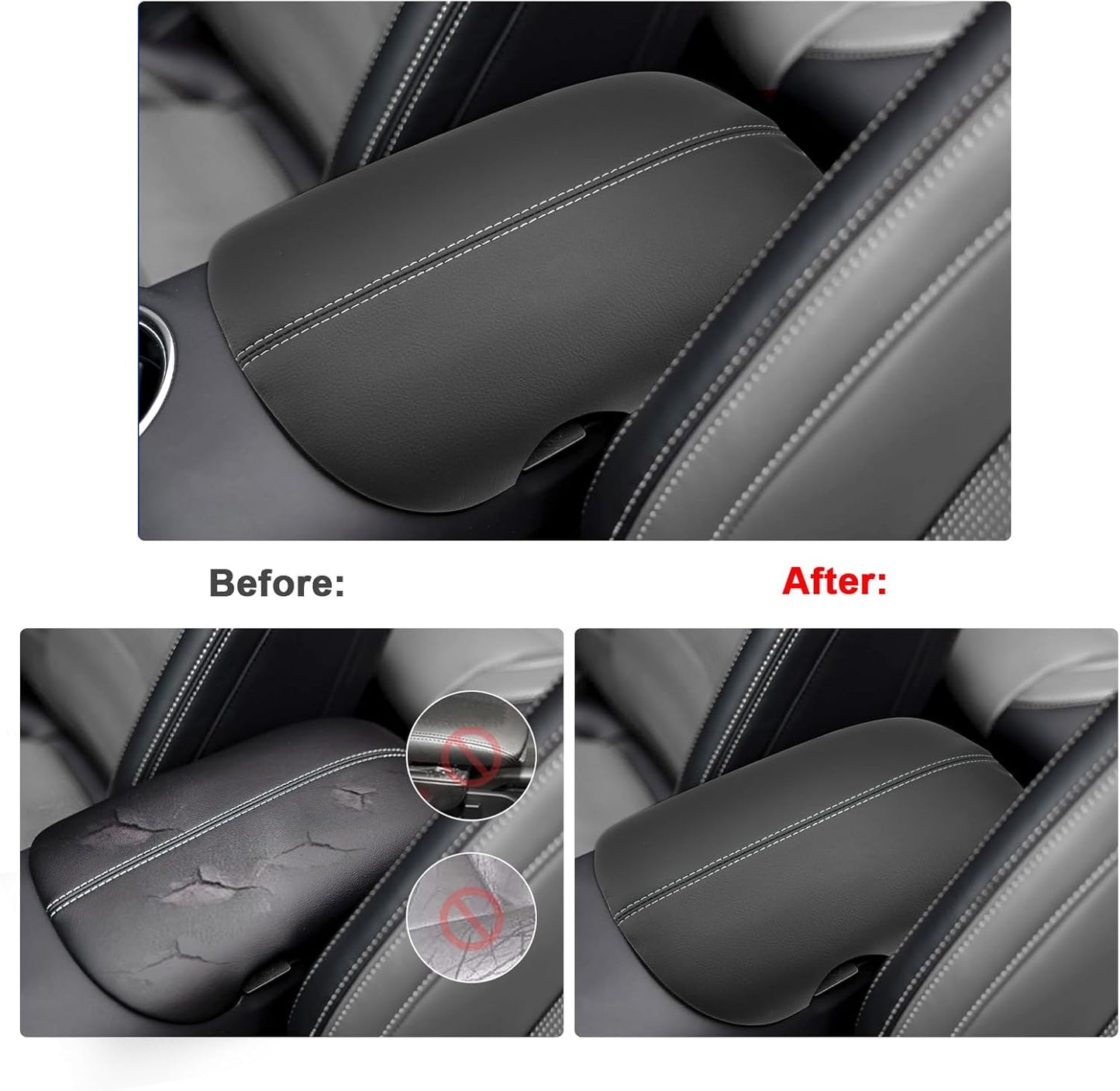 SXCY for 2024 2025 2026 Mustang Armrest Cover (Slim) for Ford Mustang 2025 2026 Accessories 2024 2025 2026 Mustang Center Console Cover 2025 2026 Mustang Middle Console Cover (Grey Stitched)