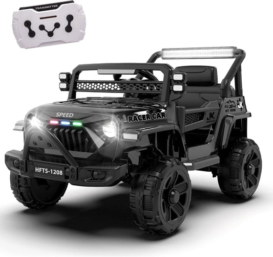 12V Ride on Electric Truck Car for Kids, 12V Kids Electric Vehicles w/Remote Control, Four-Wheel Suspension, USB, Bluetooth, Power Display, Lights, Battery Powered Ride on Toys for Boys Girls (Black)