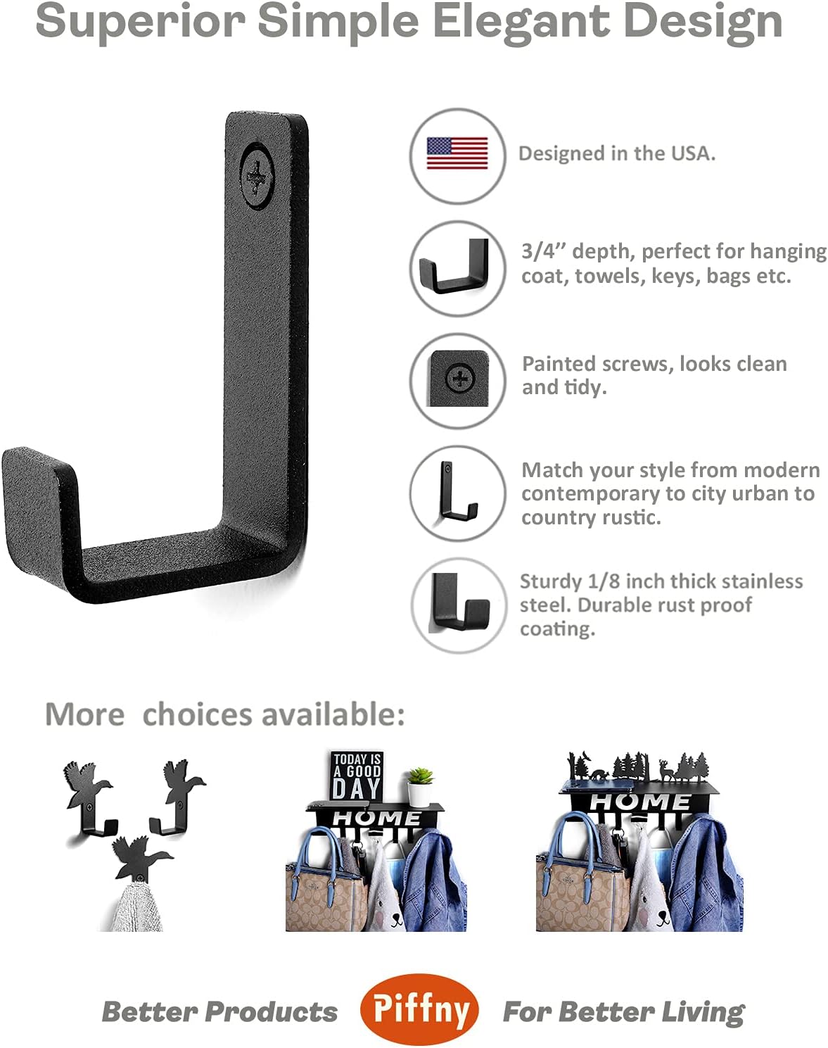 6 Pack Heavy Duty Steel Essential Style Wall Hooks for Indoors & Outdoors (White J Hook)