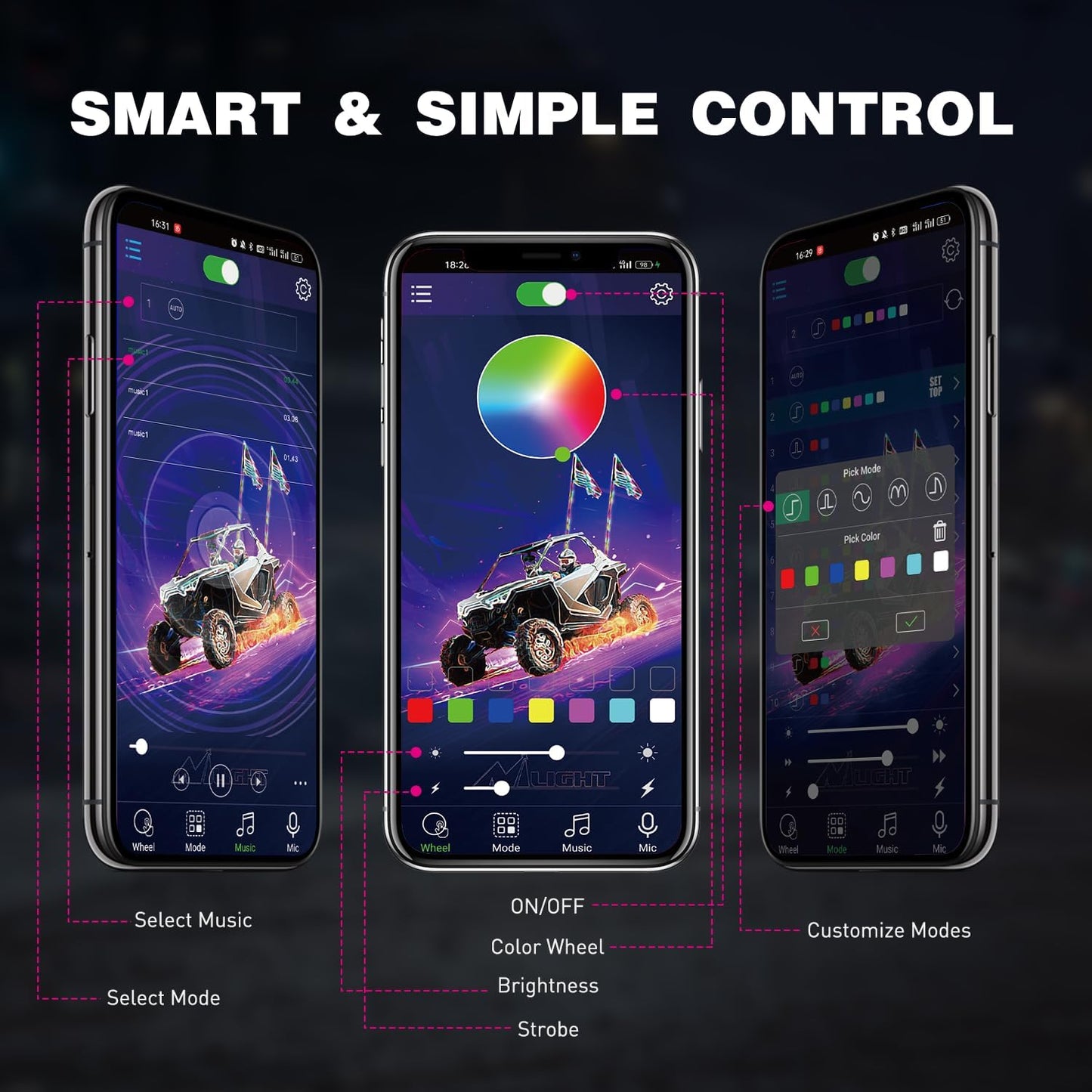 Nilight RGB LED Rock Lights Kit 12 Pods Underglow Multicolor Neon Pod with Remote & Bluetooth App Control DIY Flashing Music Mode Wheel Well Light for Truck ATV UTV RZR SUV