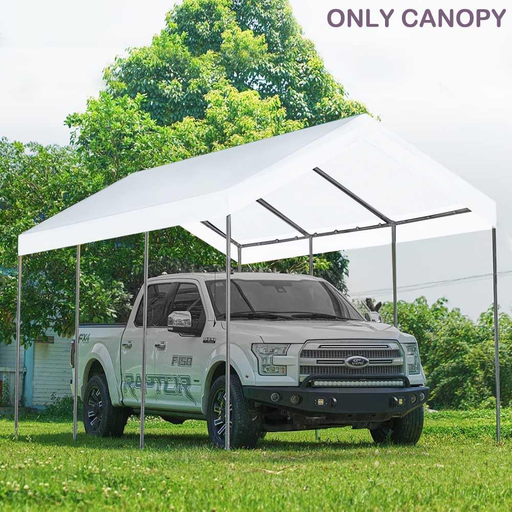 12'x20' Upgraded Carport Replacement Top Canopy Cover for Car Garage Shelter Tent Party Tent with Ball Bungees White (Only Top Cover, Frame is not Included)