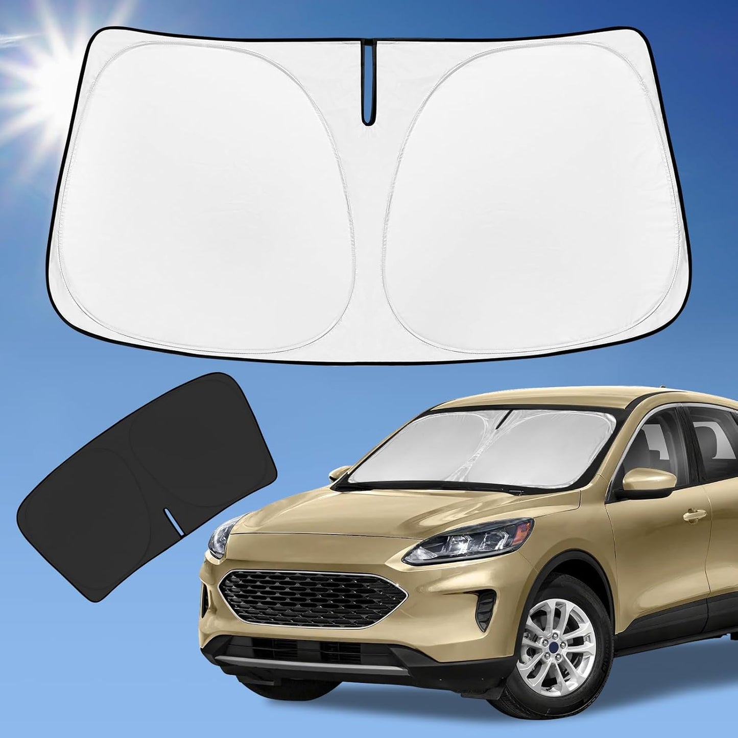 for Ford Escape 2020-2025 Sun Shade Sunshade Windshield Cover, 4-Layer Front Window Shade Custom Fit Escape S SE SE Sport Hybrid SEL Titanium Sun Visor 240T Shade Blocks UV Rays Car Accessories