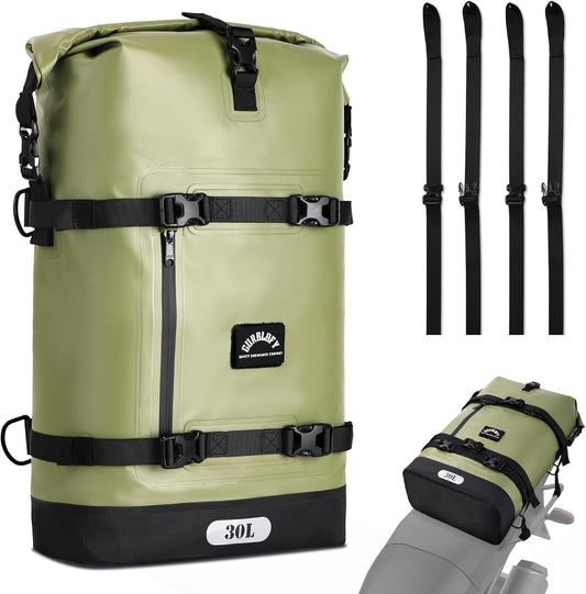 Motorcycle Saddle Bag, 30L Waterproof Motorcycle Tail Bag, 2 Size and 3 Color Options Travel Bag, PVC Bag, Rear Seat Bag, Field Green GT-30GN