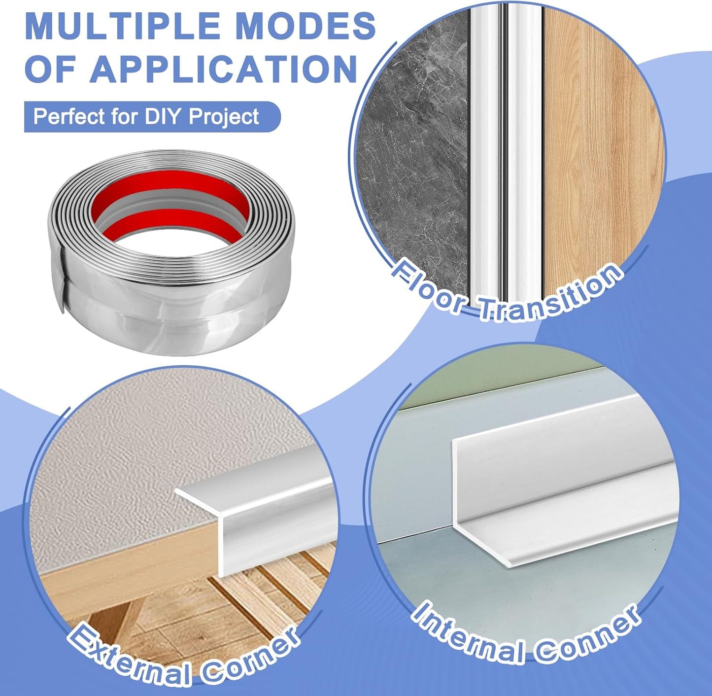 Wall Corner Protector Moulding Trim Peel and Stick Wall Corner Guards Trim Flexible Self Adhesive Edge Protector Moulding, 1.6 in x 40 Ft, Silver