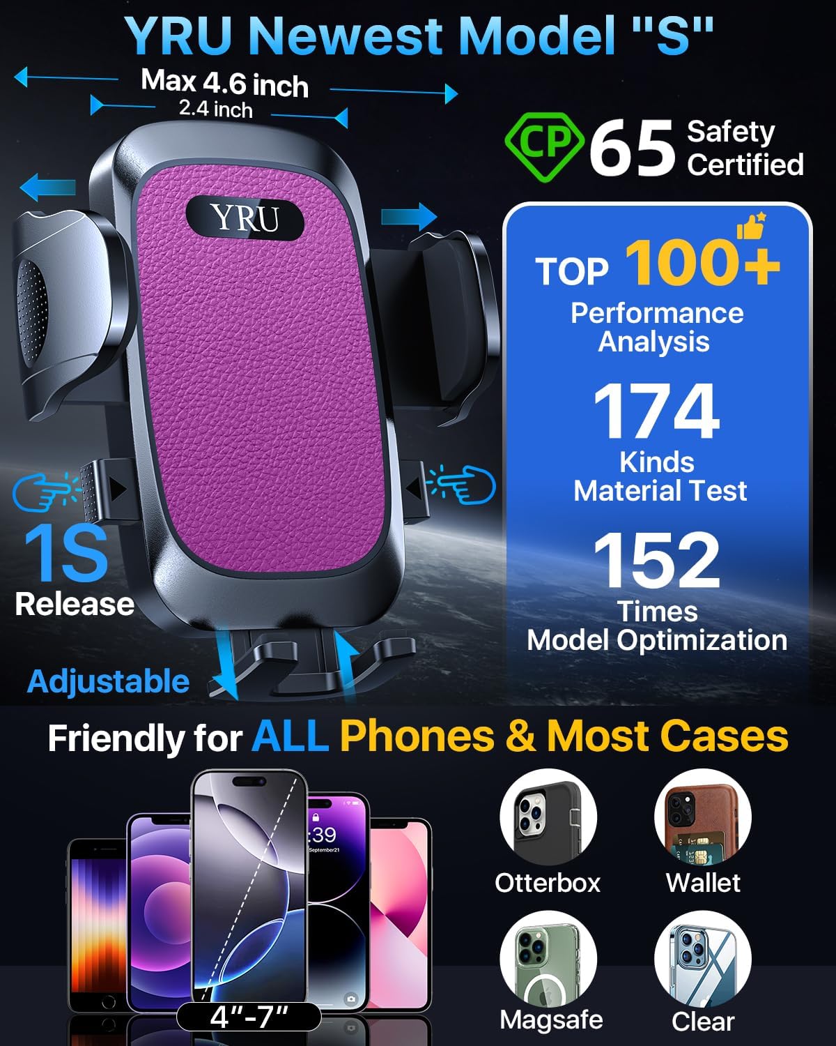 YRU [2025 Ultimate Car Phone Holder Mount [Bendable & Adjustable Aluminum Arm] Cell Phone Holder for Car Dashboard Windshield Phone Stand for iPhone 16 15 14 13 Pro Max Samsung Pickup Truck, Rose Red