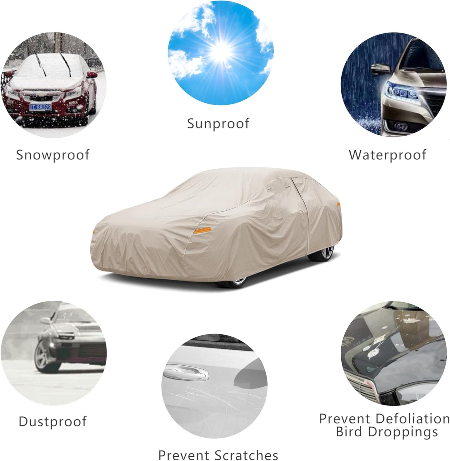 Heavy Duty Outdoor Car Cover Custom Fit for Toyota Corolla, Windproof All Weather Waterproof Sun Rain UV Dust Snow Protection Outdoor Car Covers