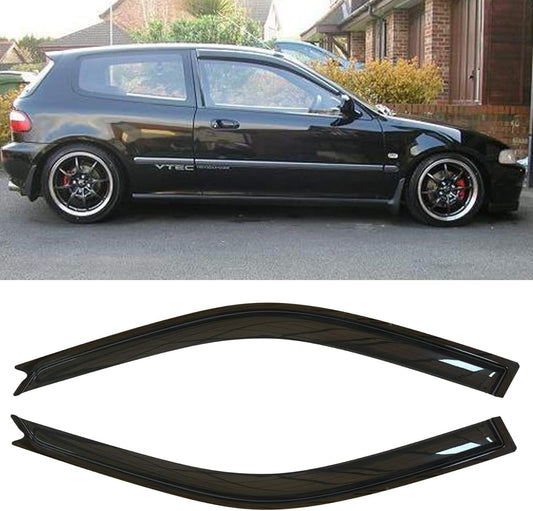 Side Window Wind Deflector, 2pcs Outside Mount Style Tape-On Dark Smoke Rain Guards Set, Window Visor Compatible with 1992-1995 Honda Civic 2-Door Coupe 2-Door Hatchback Only 92235