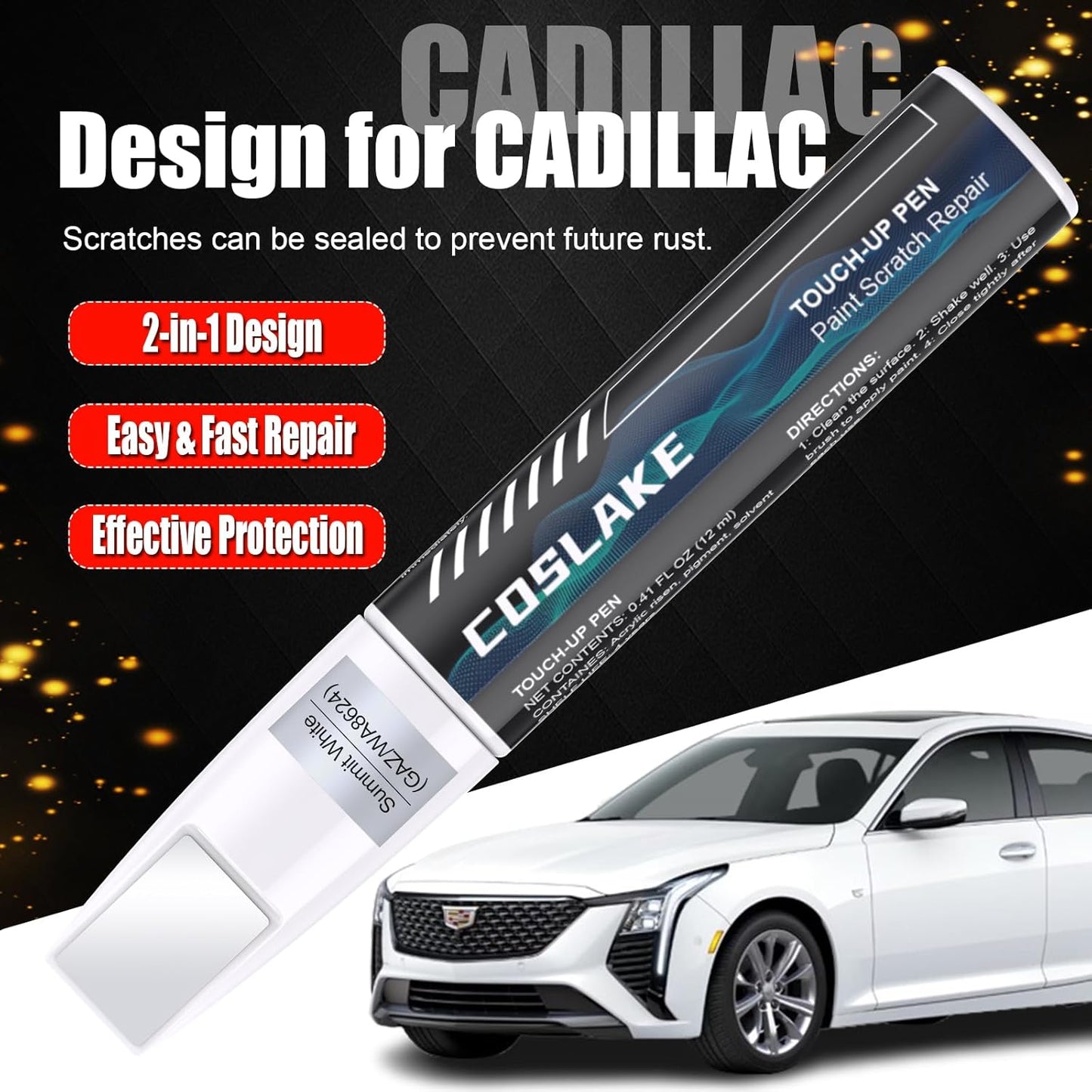 Car Touch Up Paint(Galactic Gray Metallic(G6M/WA618G)) for Cadillac, Car Paint Scratch Repair Kit, Quick & Easy Solution to Repair, 2 in 1 Scratch Remover Pen with 2PCS Disposable Micro Applicators