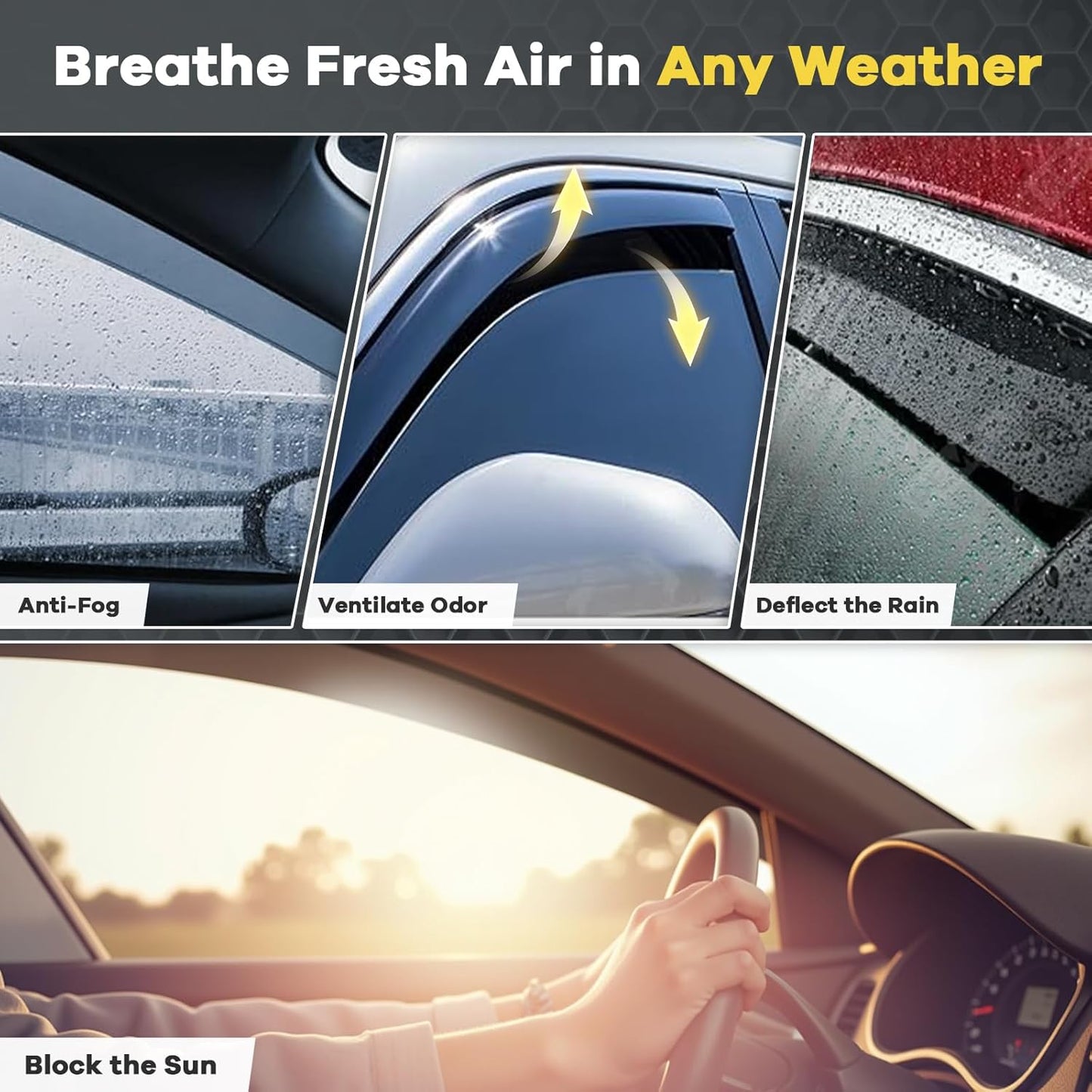 in Channel Rain Guards for 2014-2018 Chevy Silverado/GMC Sierra 1500 Crew Cab, 2015-2019 Silverado/Sierra 2500HD-3500HD Crew Cab, Durable Window Deflectors,Vent Window Visors