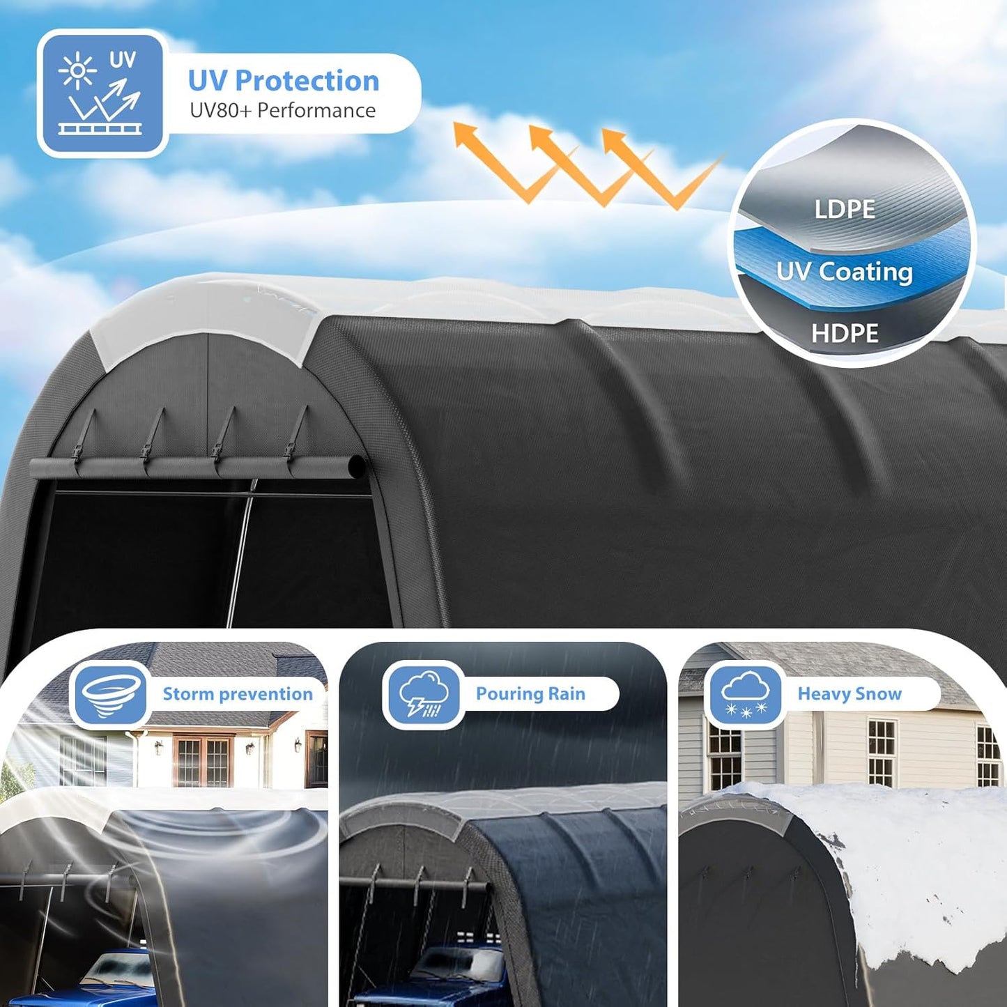 Carport 12x20 ft Heavy Duty w/Translucent Roof, All-Season Waterproof UV Protected Outdoor Car Ports w/Reinforced Metal Frame Ventilated Doors,Portable Garage Car Shelter for Boat Truck Yacht