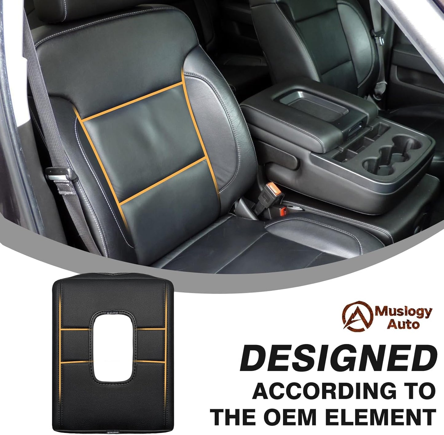 Muslogy Center Console Armrest Cover Compatible with Chevy Silverado & GMC Sierra 2014-2018 Comfort Armrest Pad Arm Rest Cushion Vegan Leather Protector Regular Thick(Jump Seat ONLY)