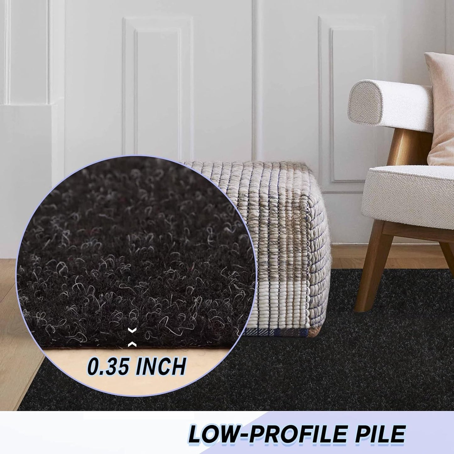 Custom Size Backed Non-Slip Area Rugs Runner, Easy Clean, Waterproof Runner Rugs for Hallway Entryway, Kitchen, Laundry, 2FT x 26FT, Black