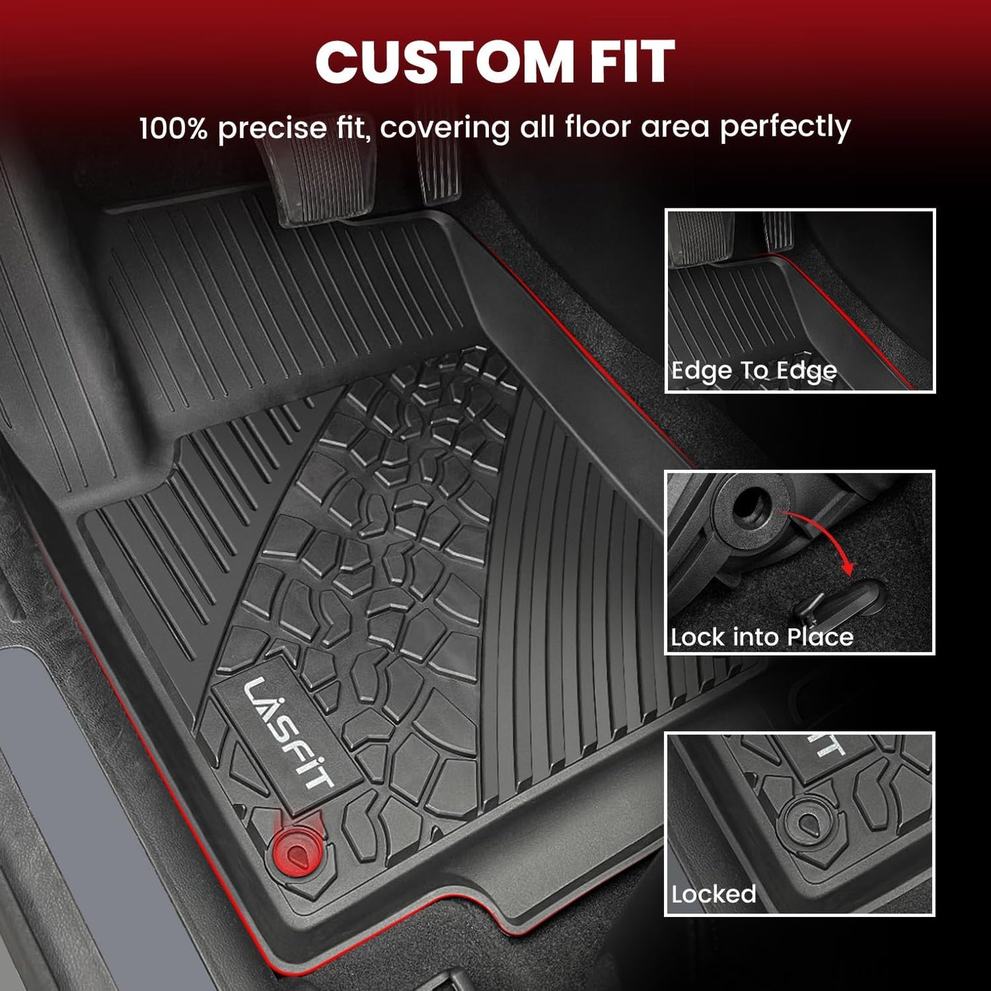LASFIT Floor Mats for Jeep Cherokee 2015-2023 (Not Fit with Raised Dead Pedal) All Weather TPE Custom Fit Car Mats Floor Liners 1st & 2nd Row, Black
