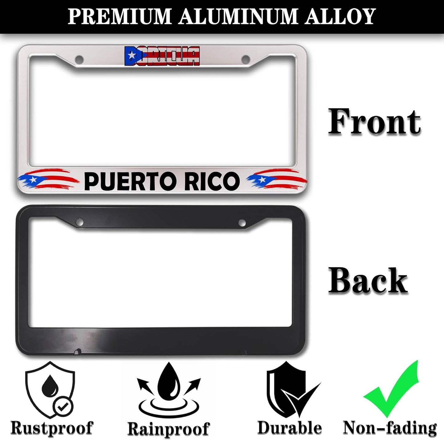 License Plate Holder for Women Multicolor License Plate Frames for Men Boricua Puerto Rico Aluminum Metal Car Accessory 2 Pack with Screw Covers Set