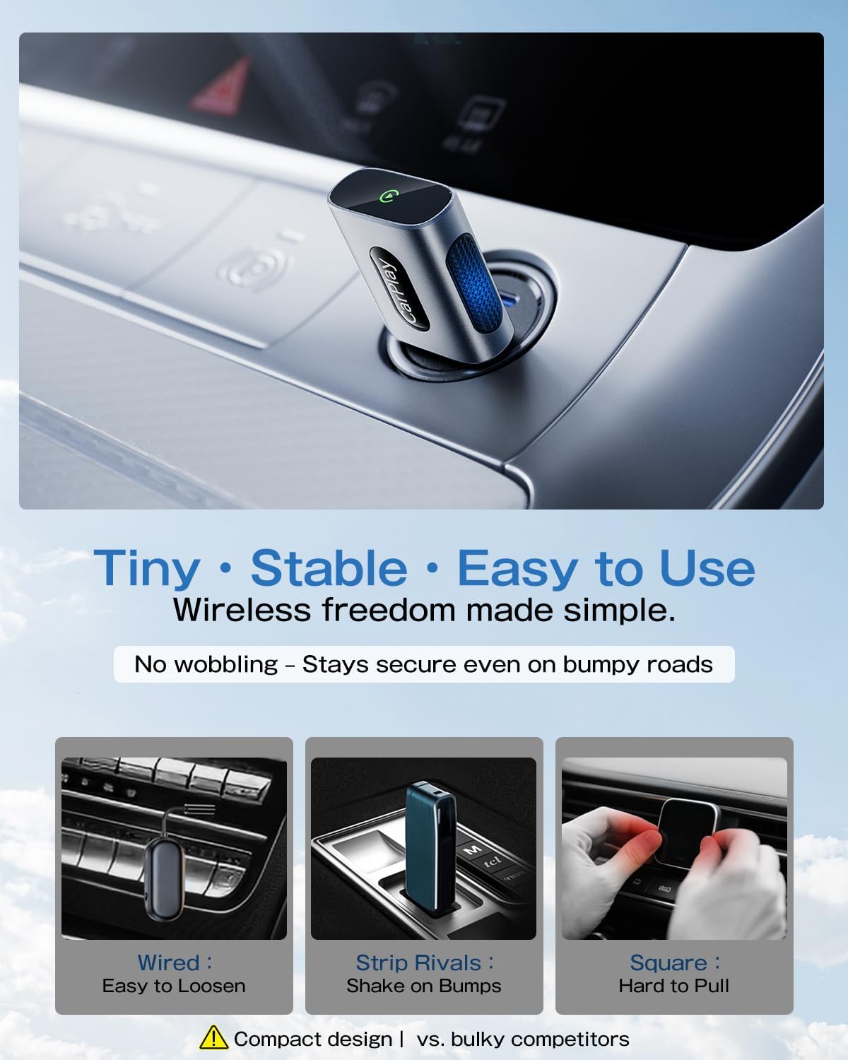 Wireless CarPlay Adapter for iPhone, 3X Faster Auto-Connect, No Lag, Plug & Play with Bluetooth 4 & WiFi 6, Mini Dongle, Includes USB & USB-C Extension Cable, Stable Wireless Conversion