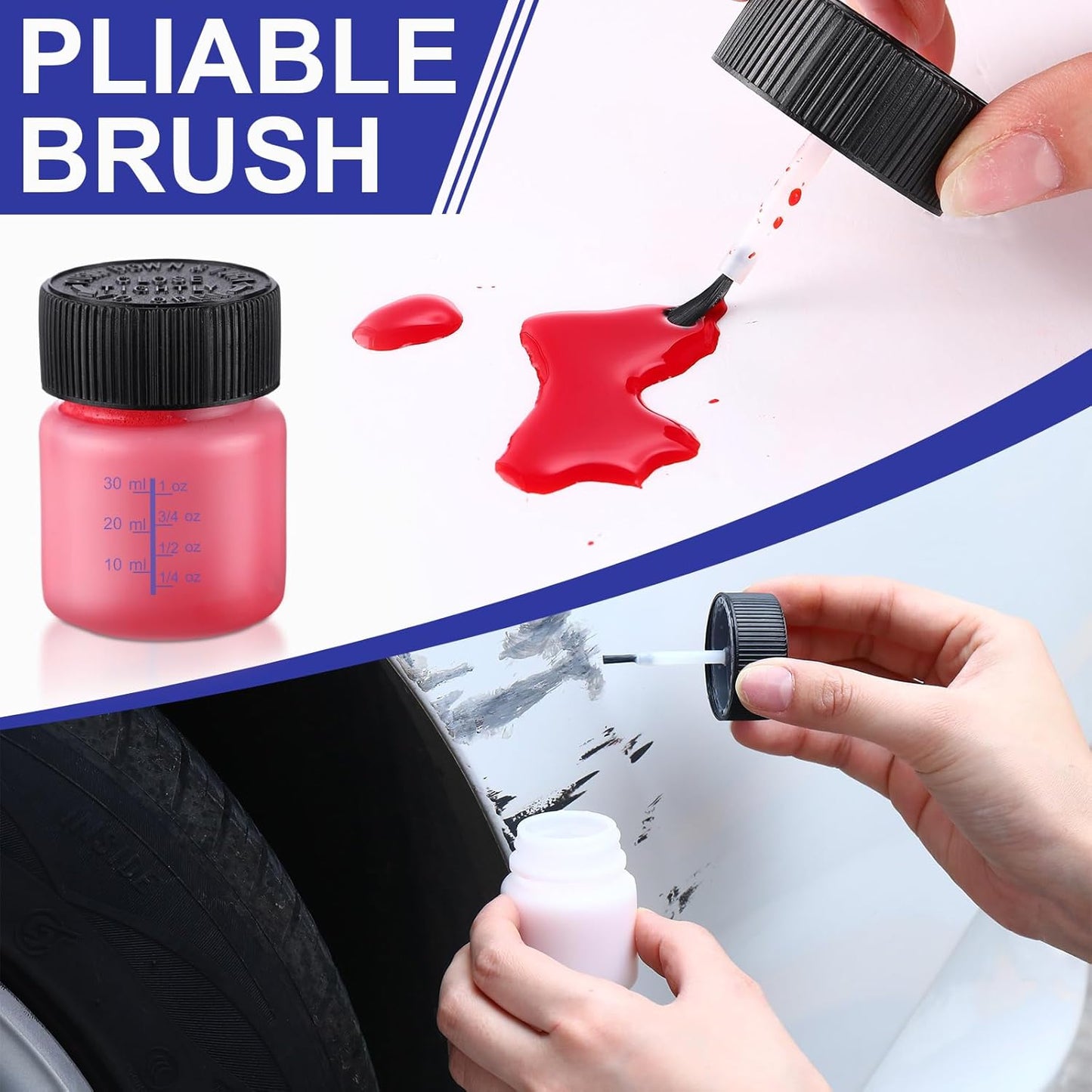 Maxcheck 60 Pcs Touch up Paint Bottles with Applicator Brush and Lids 2 oz and 1 oz Liquid Capacity Plastic Leftover Touch up Paint Container with Mixing Ball for Fixing Wall Stone Chip Car Surface