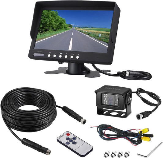 Truck Backup Camera Monitor kit,Heavyduty Vehicle Waterproof Night Vision Wide Angle Rearview Cab Cam+7 inch Screen+66ft Extension Cable for Bus/Van/Fifth Wheel/Trailer/RV/Camper/Pickup/(12V-24V)