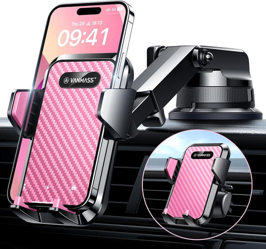VANMASS [2024 Upgrade Phone Holders for Your Car [Super Suction Cup] Cell Phone Mount Car Dashboard Window Vent Desk Fit for iPhone 15 Pro Max 14 13 Universal Handsfree Automobile Vehicle Cradle，Pink