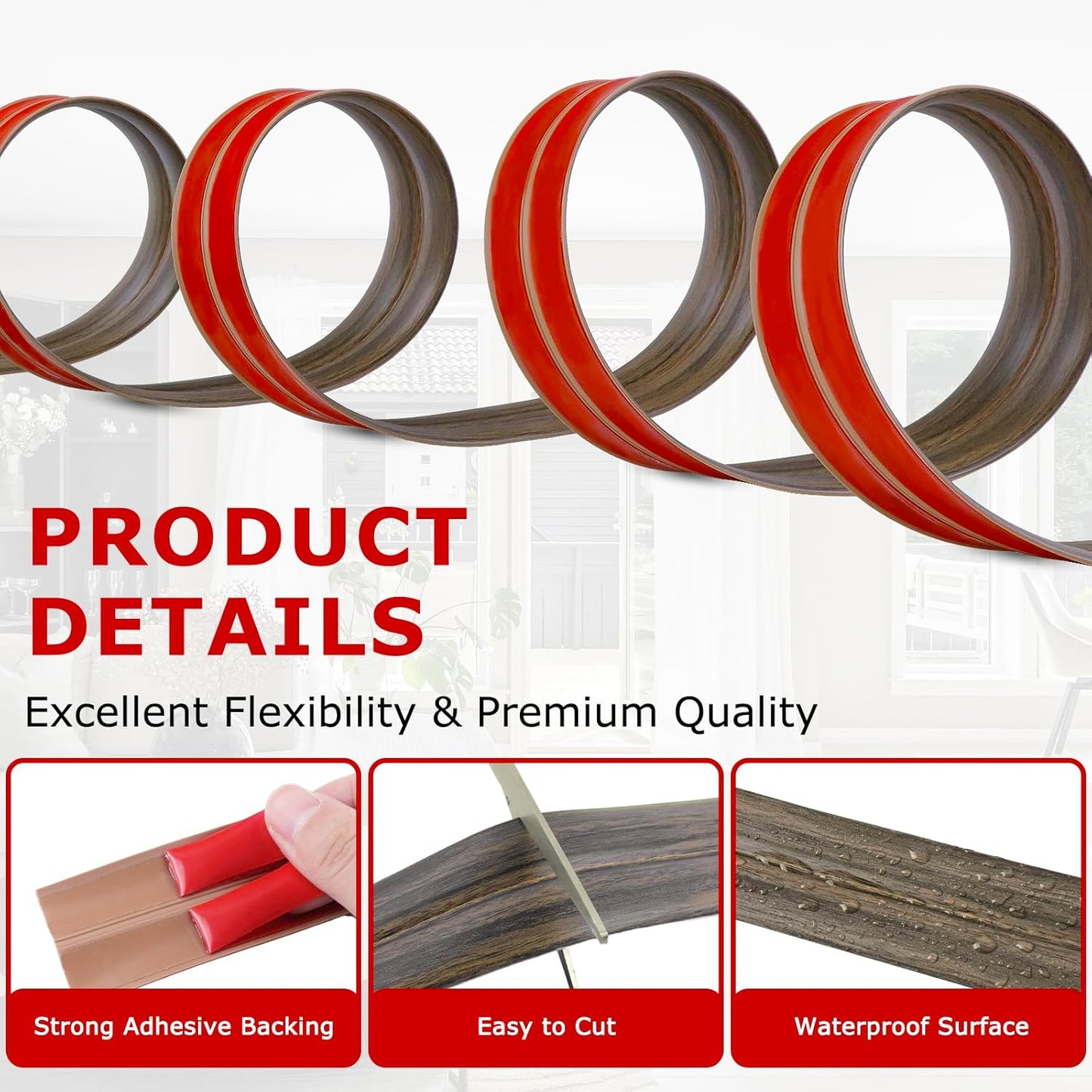 Flexible Wall Corner Protector Moulding Trim Peel and Stick Wall Corner Guards Edge Protector Self Adhesive Molding Trim Strip for Edge Ceiling (Smoked Brown Wood Grain, 2.4 in x 20 Ft)