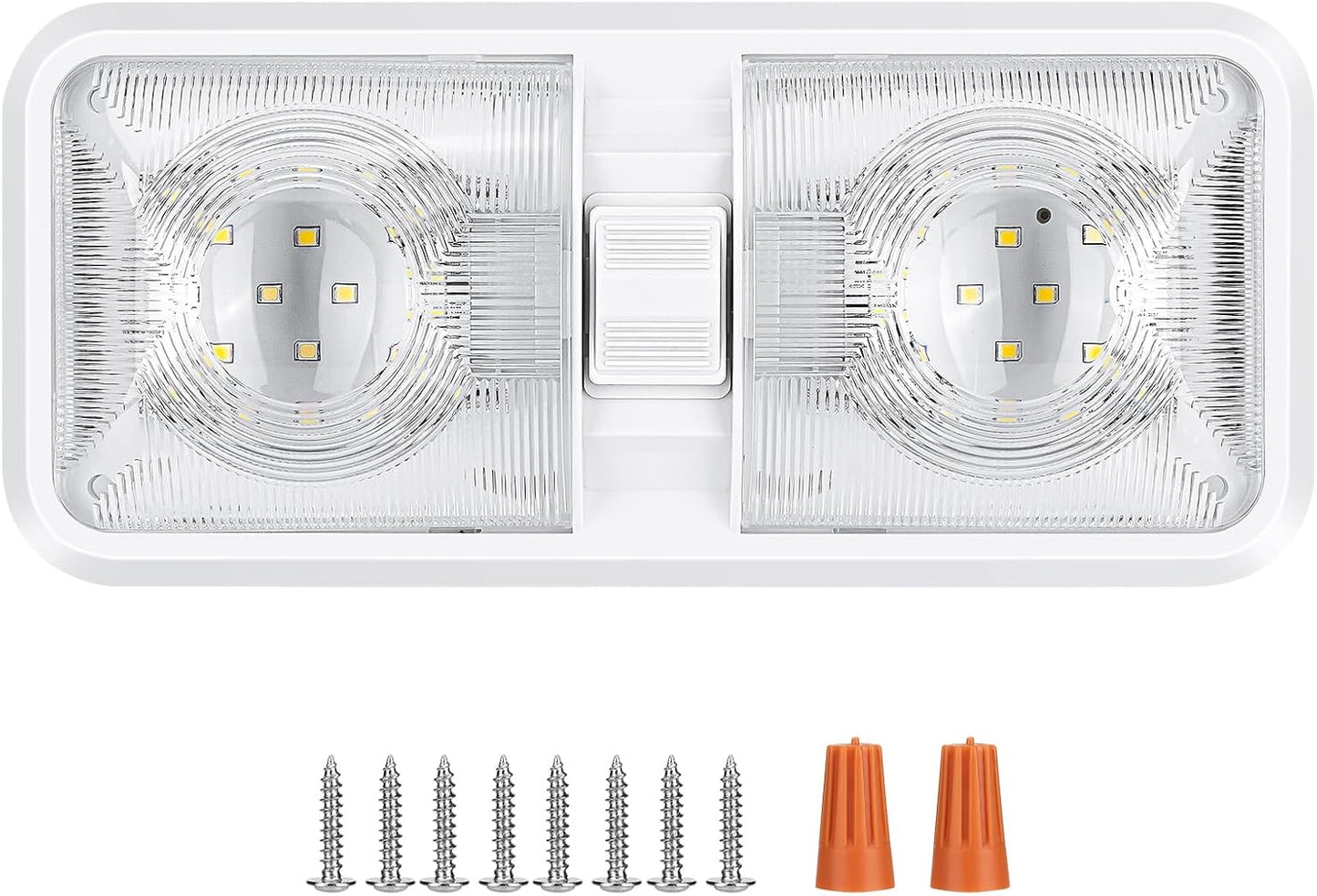 1 Pack RV Lights Interior 12V Led 8W Ceiling Double Dome Camper Light 600 Lumen Brightness Light Fixture for RV Camper Trailer Boat Car, Natural White 4000-4500K, 48 X 2835 SMD LED