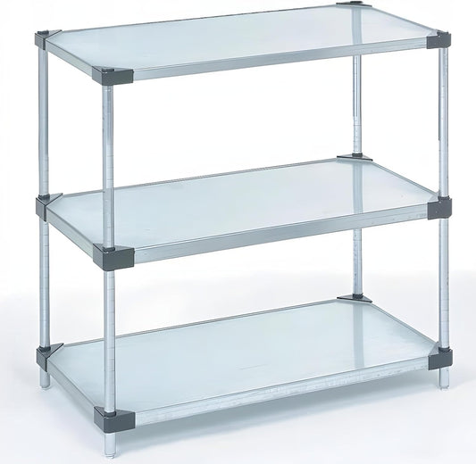 Omega 3-Tier Solid Galvanized Shelves, 24" Deep x 54" Wide x 34" HighHeavy Duty Storage Rack, Shelving Unit, NSF Certified, Ideal for Kitchen Garage Office Restaurant Warehouse 800-lb Capacity