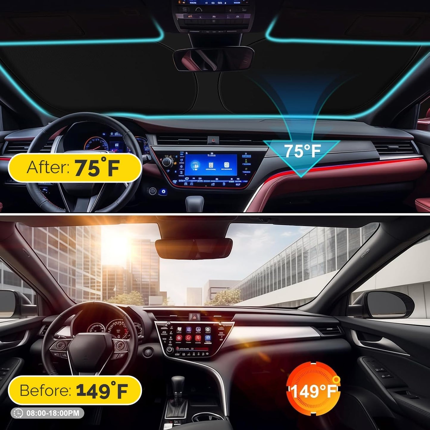 Car Windshield Sun Shade Compatible with 2014-2024 2025 Jeep Grand Cherokee Accessories Foldable Front Window Sunshade Custom Windshield Sun Visor