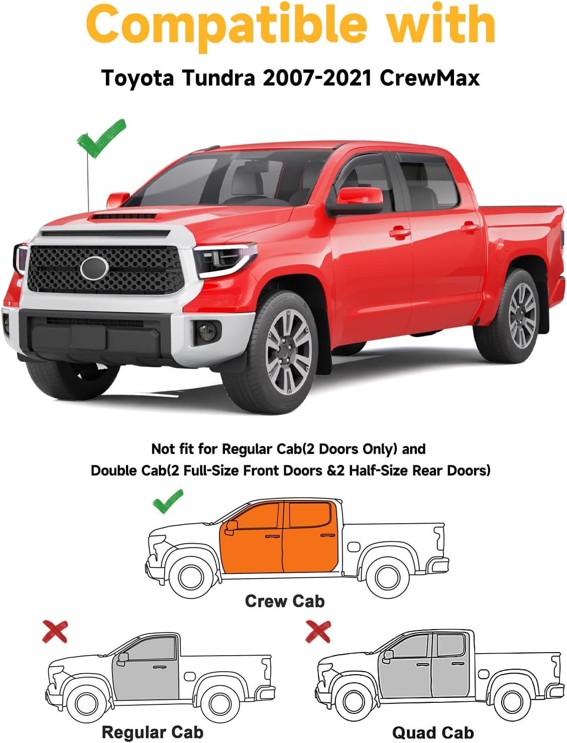 in-Channel Window Rain Guards Fit for Truck Toyota Tundra 2007-2021 CrewMax Extra Durable Window Deflectors Window Visors Vent Visors Vent Shades Car Accessories-4 pcs Q27