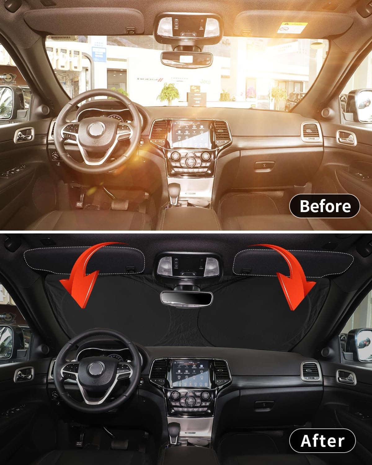 Windshield Sun Shade for Jeep Grand Cherokee SUV 2011-2026 Front Sunshade Car Sun Visor Cover Protector 210T Fold Shade Blocks UV Rays Car Accessories MP Keep Your Cars Interior Cool