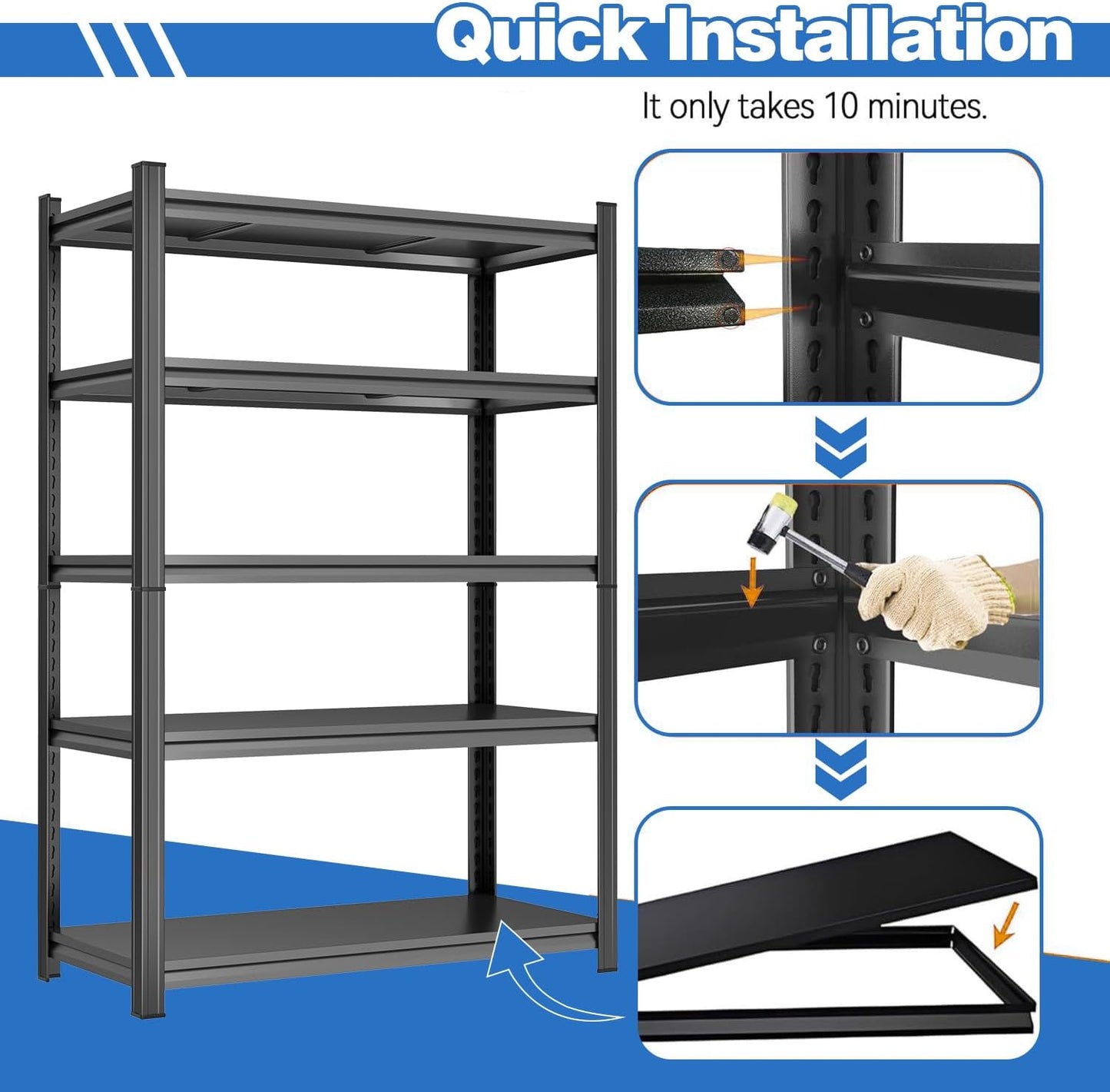 Garage Shelving 3500Lbs Heavy Duty Storage Shelf Adjustable Shelving Units Metal Garage Storage Shelves for Basement, Commercial, Warehouse, Industrial, Black