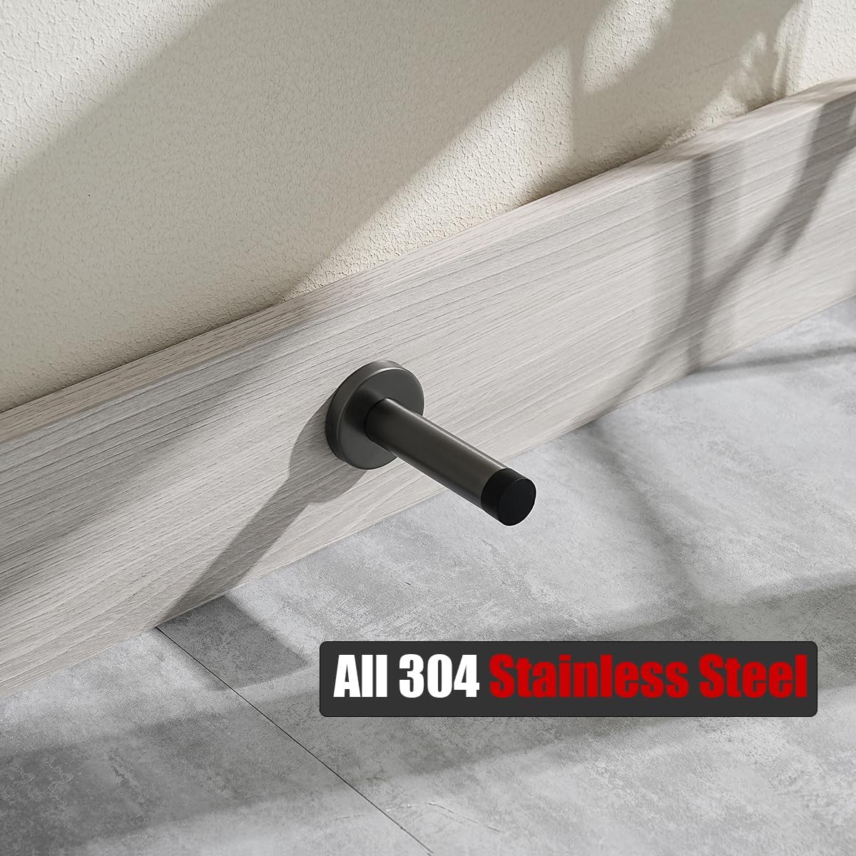 JQK Door Stopper, 304 Stainless Steel Thicken 1mm Sound Dampening Door Stop Bumper Wall Protetor 2 Pack, Brushed Grey, DSB5-GY-P2