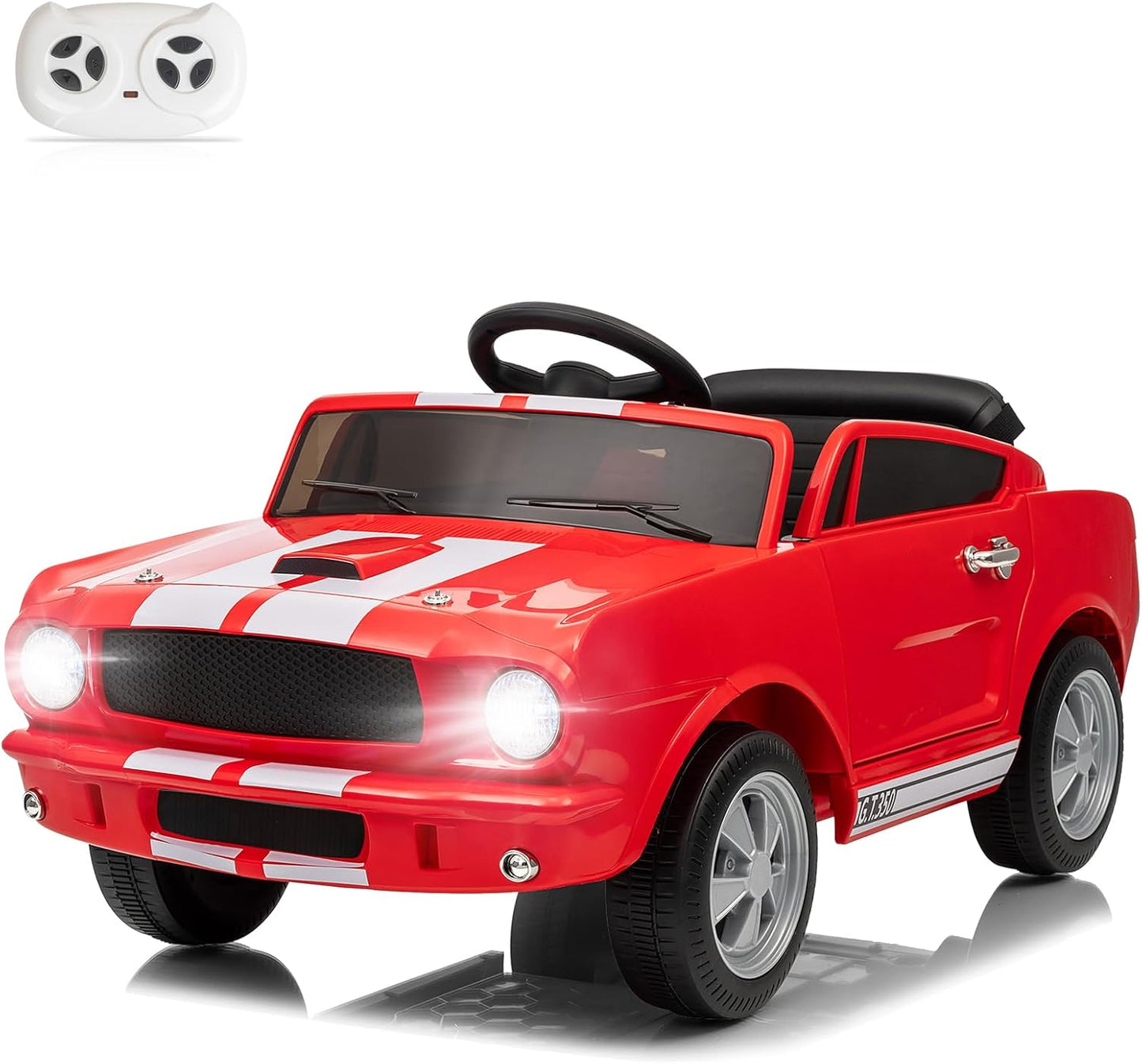 Winado Licensed Shelby Electric Car for Kids, Battery Powered Ride On Toy for Toddlers with Remote Control, Upgrade Display Panel, Bluetooth, Shock Absorbers, Safety Belt, 3 Speeds, LED Lights - Red