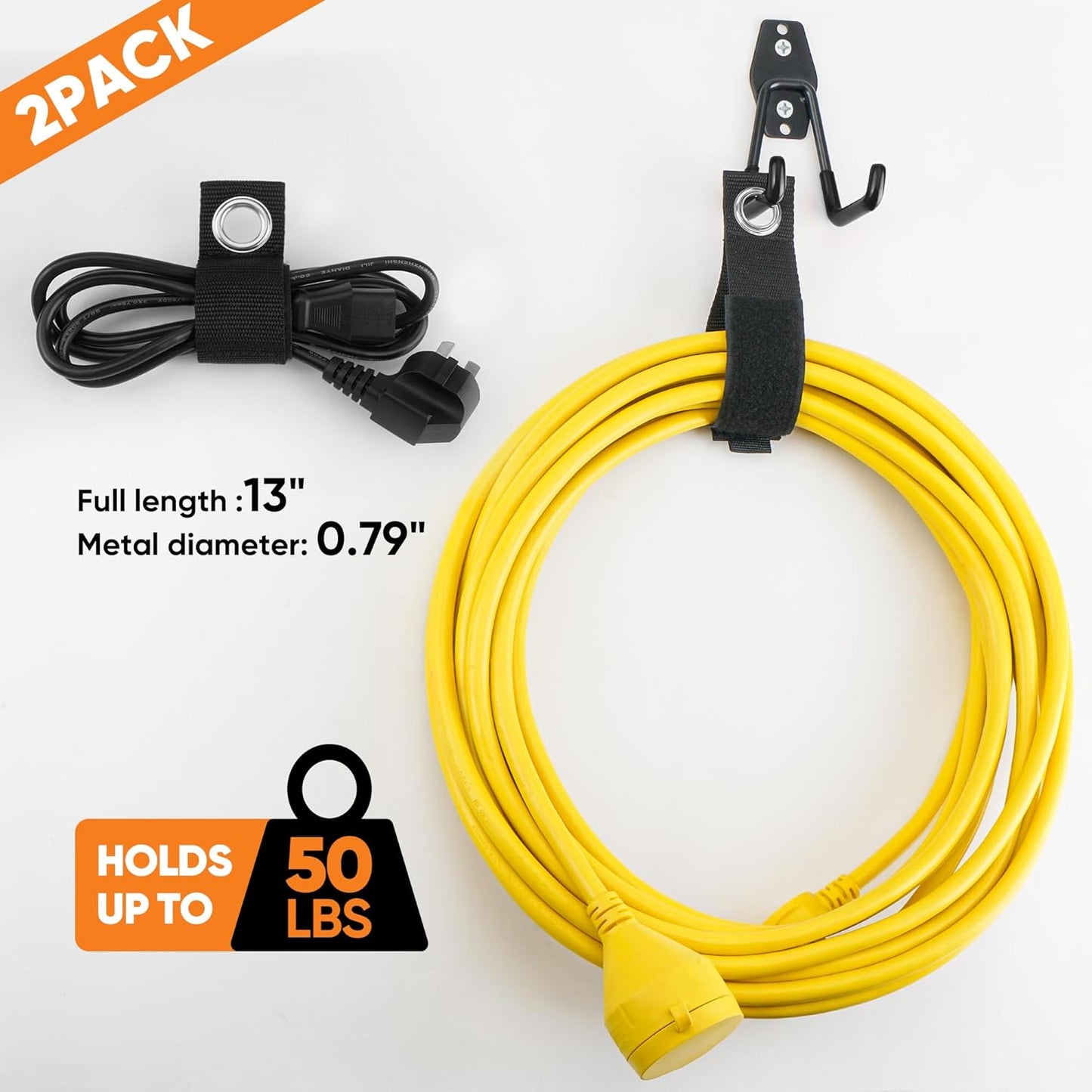 Nacial 16 Pack Garage Hooks Heavy Duty, Utility Steel Garage Storage Hook with 2 Extension Cord Storage Straps, Utility Garage Wall Mount Hooks for Hanging Bike, Ladder and Garden Tools, Orange