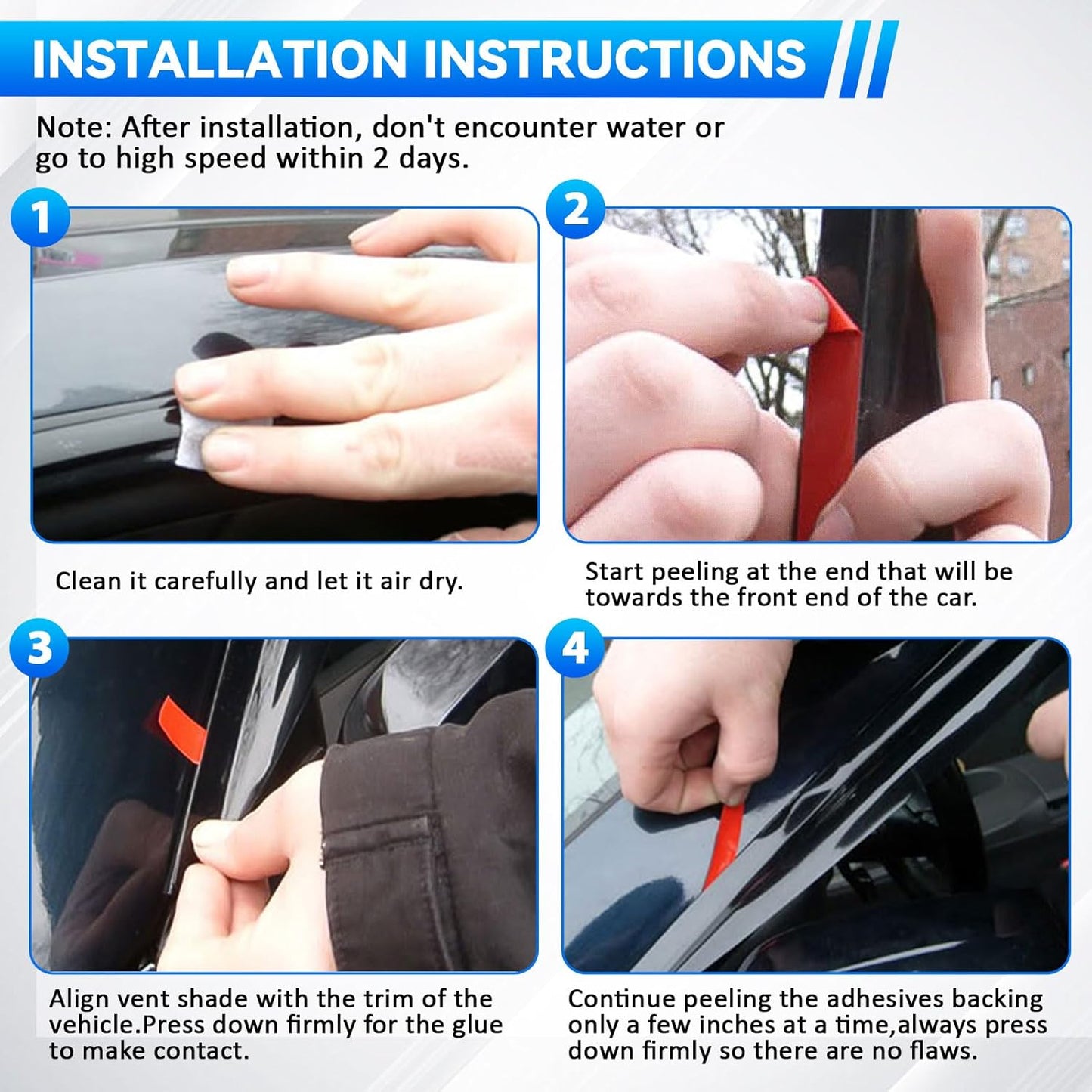 4pcs Front+Rear Smoke Tint Sun/Rain Guard Outside Mount Tape-On Vent Window Visors Compatible with 96-01 B5 A4/A4 Quattro 00-02 S4 4-Door Sedan