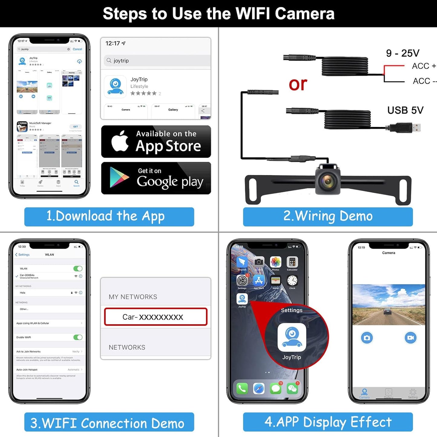 Wireless License Plate Backup Camera for Car/SUV - No Drilling WiFi HD 160° View, Waterproof Reverse/Rear View Camera with Real-Time Signal, Compatible iPhone/Android/iPad (Parking/Hitch Aid)