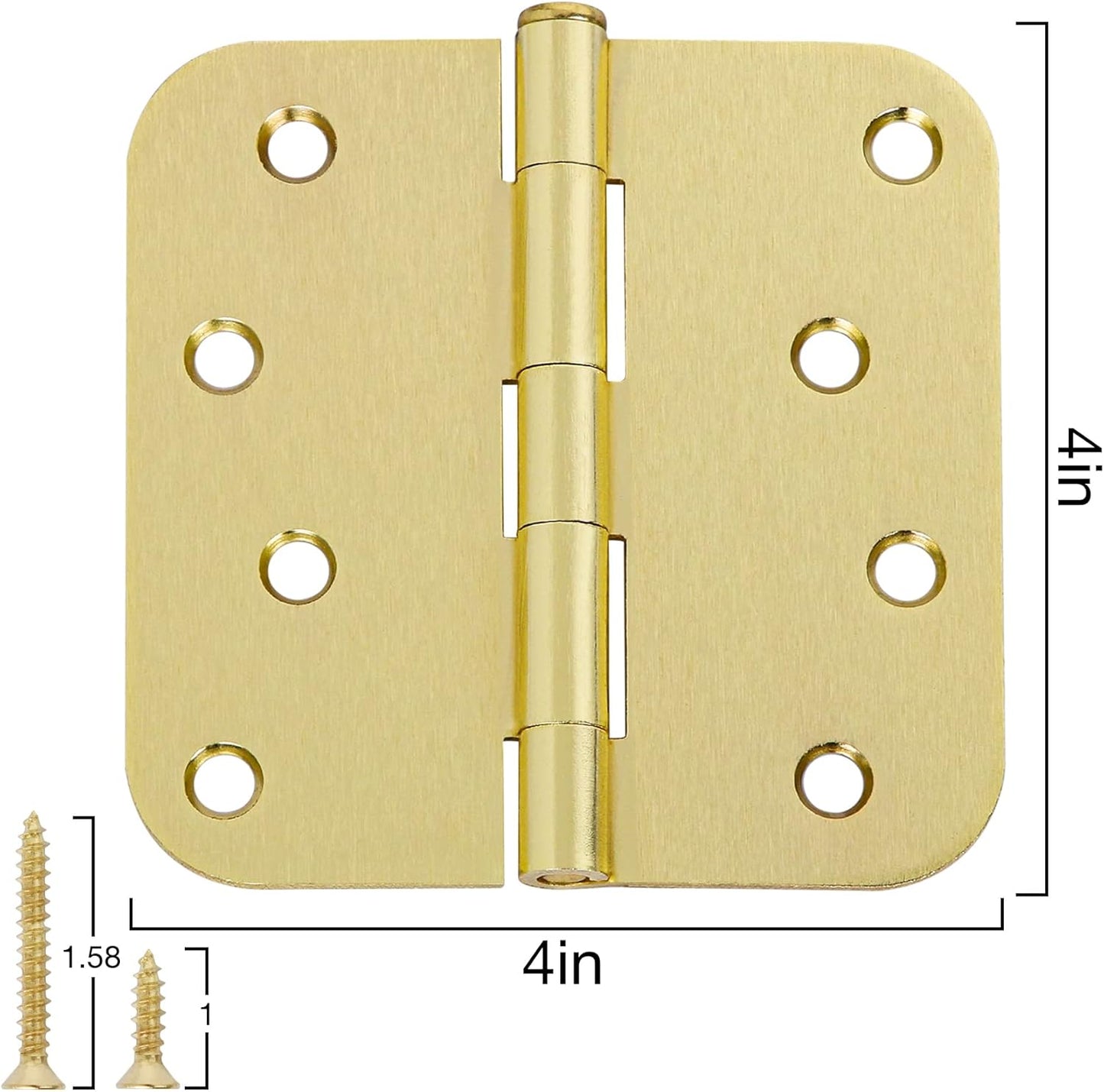 18 Pack 4 In Exterior Door Hinges Outdoor Brushed Brass Door Hinges Satin Gold 4 Inch 5/8"Radius Interior Door Hinges Rounded Front Hardware for Home,Heavy Duty Gate,Furniture,Entry Residential Hinges