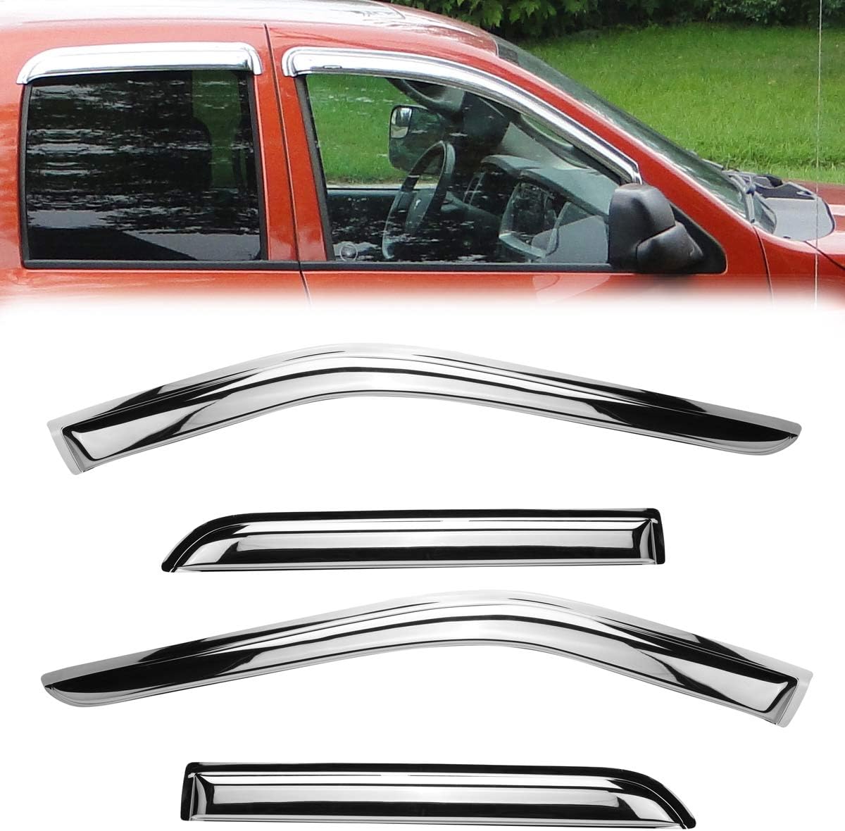 94966Y Chrome Side Window Visor Wind Vent Deflector,4pcs Outside Mount Style Shade Sun Rain Guards Set fit for 2015-2020 Cadillac Escalade ESV,Chevy Suburban 1500,GMC Yukon XL