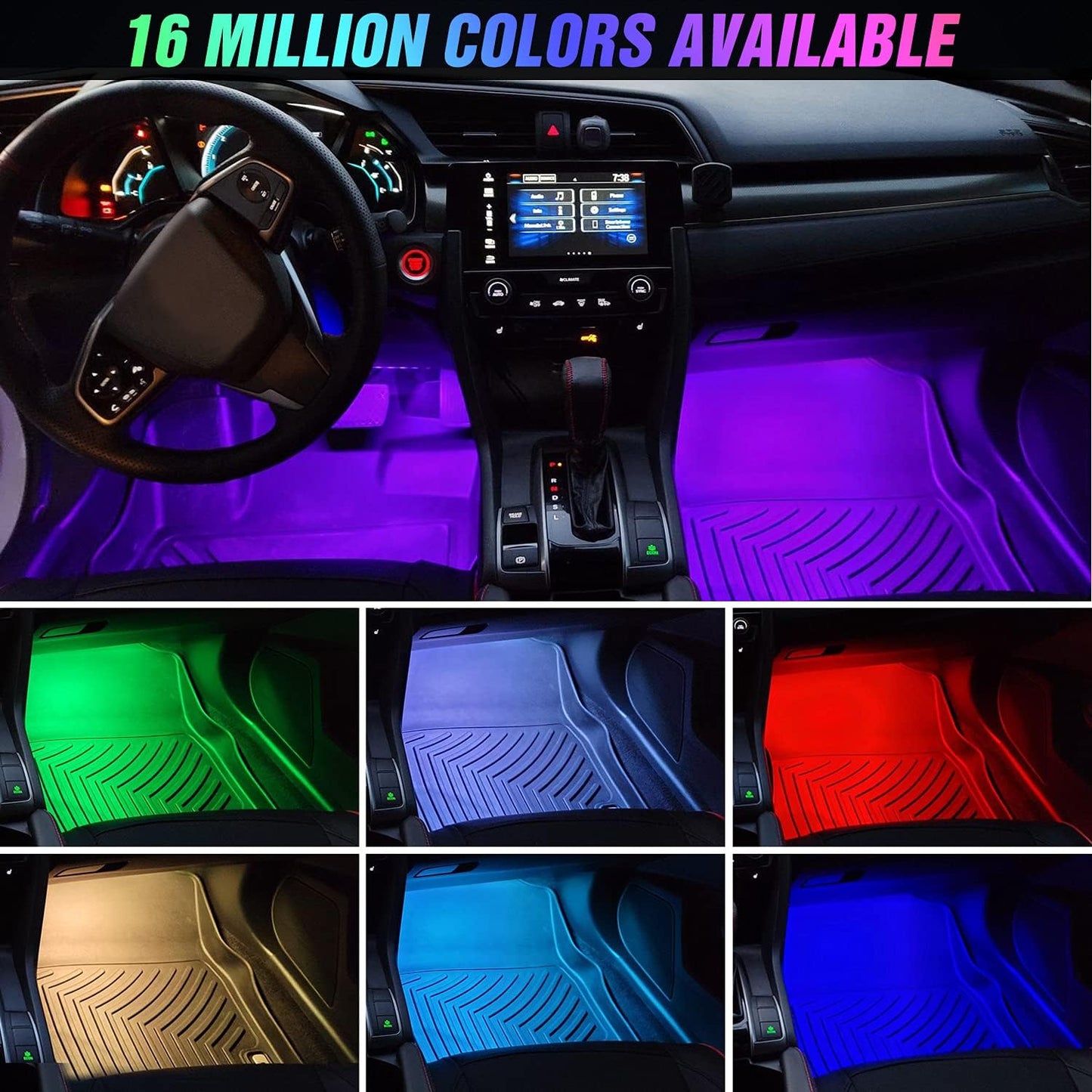 Nilight Car Interior Lights with APP Control 16 Million RGB Colors Strip Lights with Music Sync Mode and Multiple Scene Options for Cars Trucks SUVs