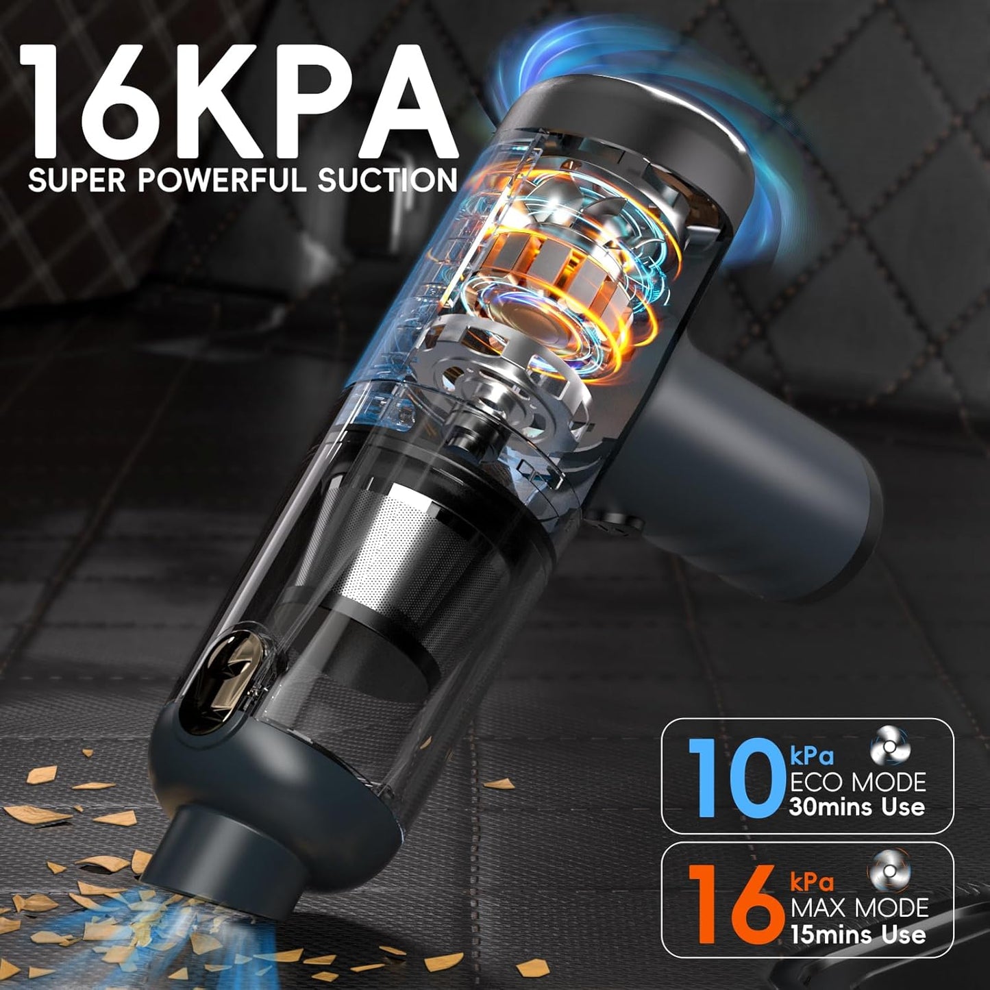 2-in-1 Car Vacuum&Air Duster,80W/16kpa/12KRPM/30 Mins,High Powerful Dust Cleaner Portable Cordless Vacuum Pro,Compressed Air Blower,Lightweight Rechargeable Handheld Mini Vacuum for Car/Home/Office