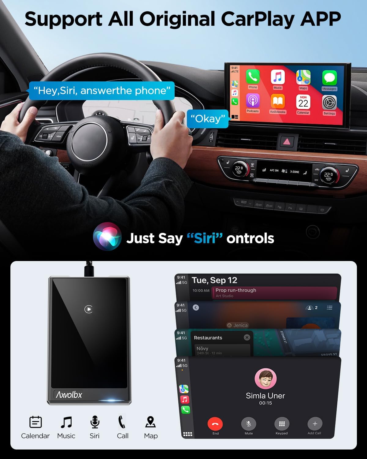 Wireless CarPlay Adapter for iPhone,2024 Upgraded Dual-core 5G Chip,Converts Wired to Wireless Carplay Dongle,Fast Connection Plug & Play, Fit for Cars with Built-in Wired CarPlay (Black)