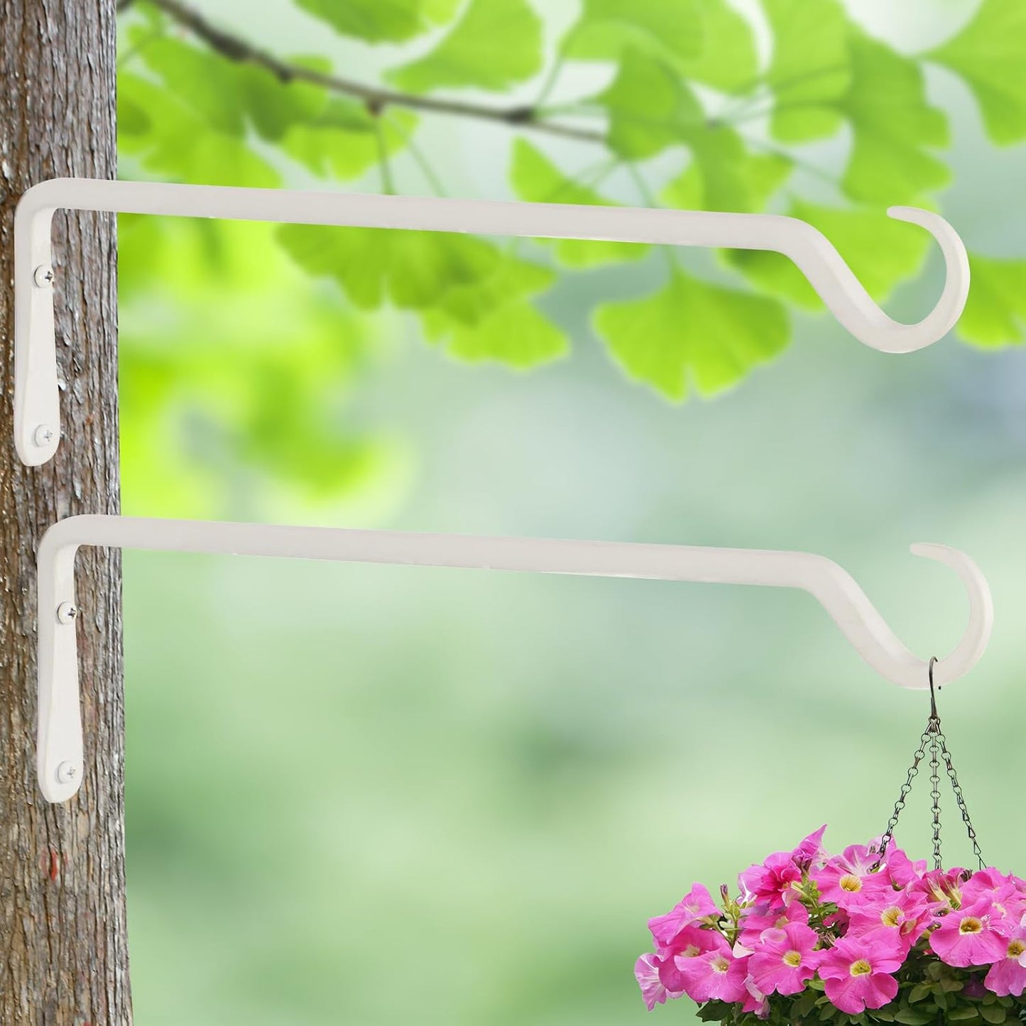 16" Plant Hangers 2-Pack - Heavy Duty Rust-Resistant Steel Hooks for Bird Feeders, Indoor/Outdoor Plants & Wall Decor, White