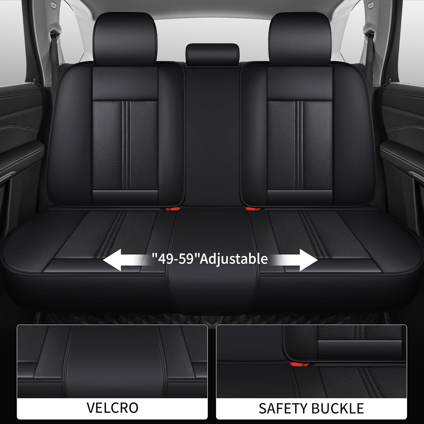 Car Seat Covers Full Set, Black Seat Cover for Cars Compatible Airbag, Easy Install Luxury Leather Automotive Seat Covers with Lumbar Support, for Car, Truck, SUV, Black