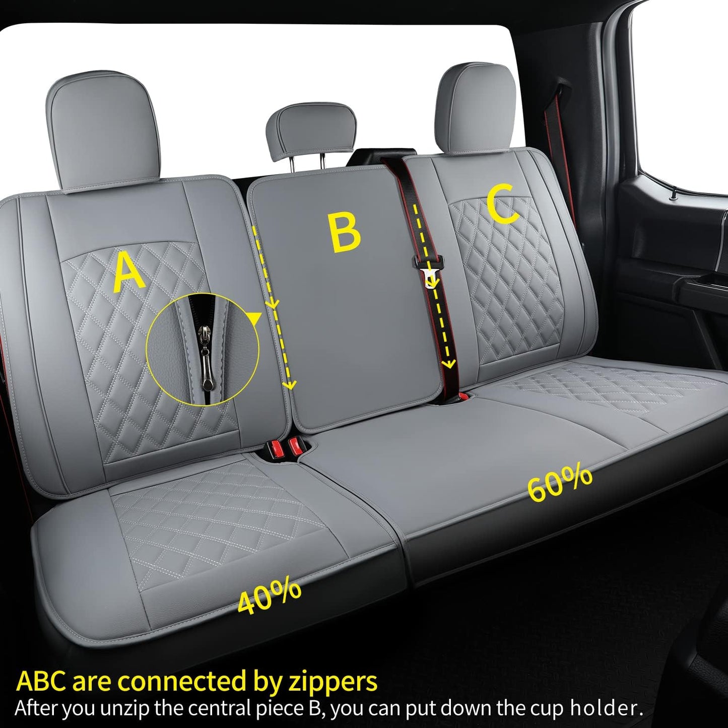 LUCKYMAN CLUB F150 Faux Leather Seat Covers Fit for 2015-2025 F150 and 2017-2025 F250 F350 F450 Pickup Trucks(Full Set, Gray)