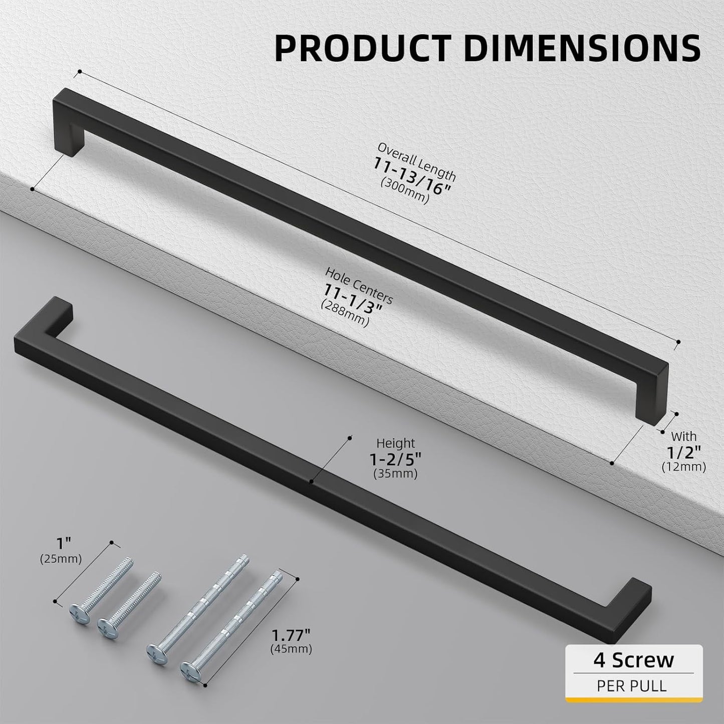 Goldenwarm 10 Pack Black Square Bar Cabinet Pull Drawer Handle Stainless Steel Modern Hardware for Kitchen and Bathroom Cabinets Cupboard,Center to Center 11-1/3in(288mm) Black Drawer Handles