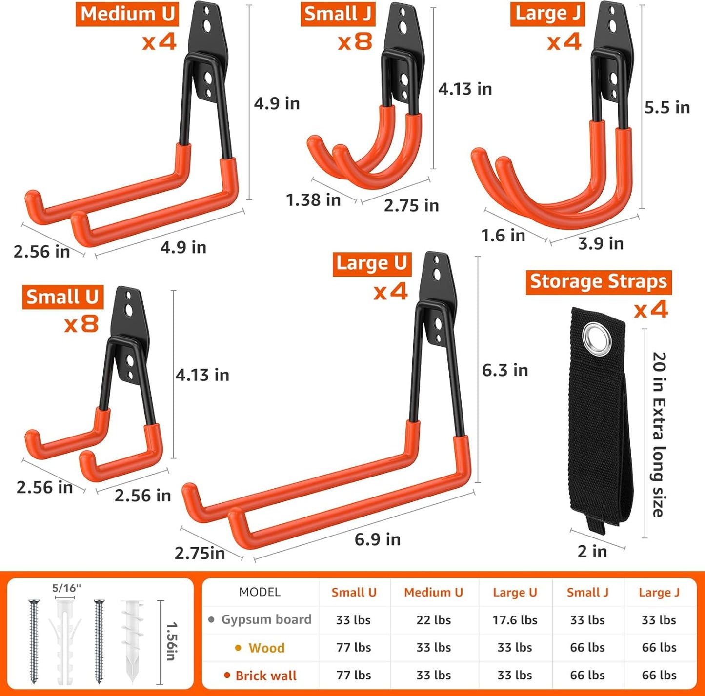 32 Pack Garage Hooks with Anti-Slip Coating Heavy Duty Wall Mount Hooks for Garage Storage and Hanging Hoses Bike Garden Tools Ropes etc
