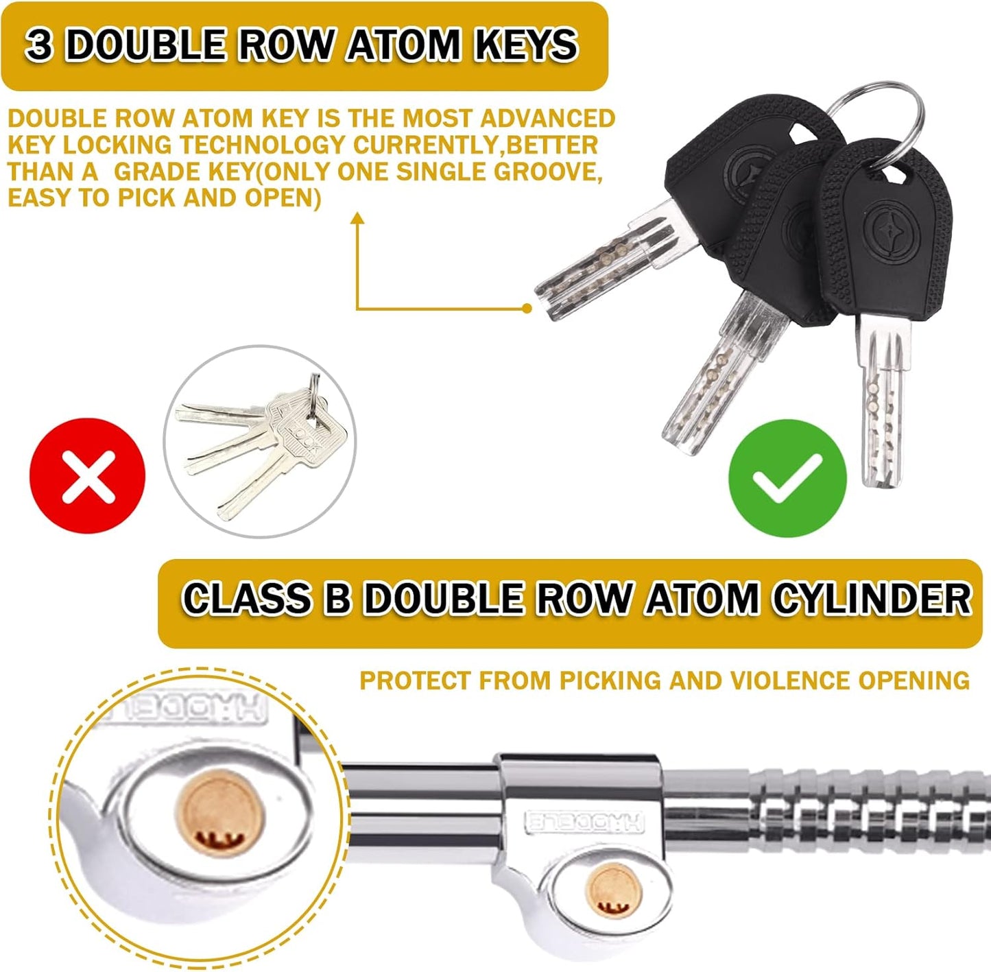 Tevlaphee Universal Steering Wheel Brake Lock Anti-Theft Retractable Double Hook Extended Car Lock Clutch Pedal for Car Truck SUV Van Security with 3 Keys(Extended)