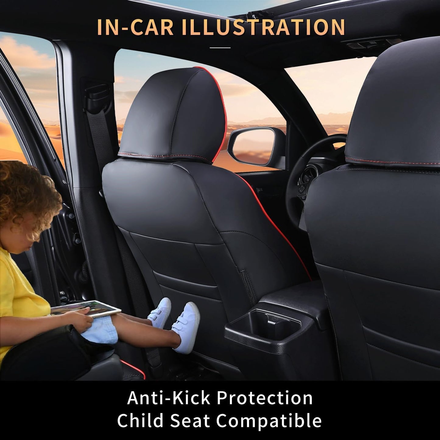 Car Seat Covers Full Set for Toyota Tacoma Double & Crew Cab 2023 2022 2021 2020 2019 2018 2017 2016 Tacoma Interior Accessories Premium Faux Leather Breathable Waterproof (Black+Red Line)