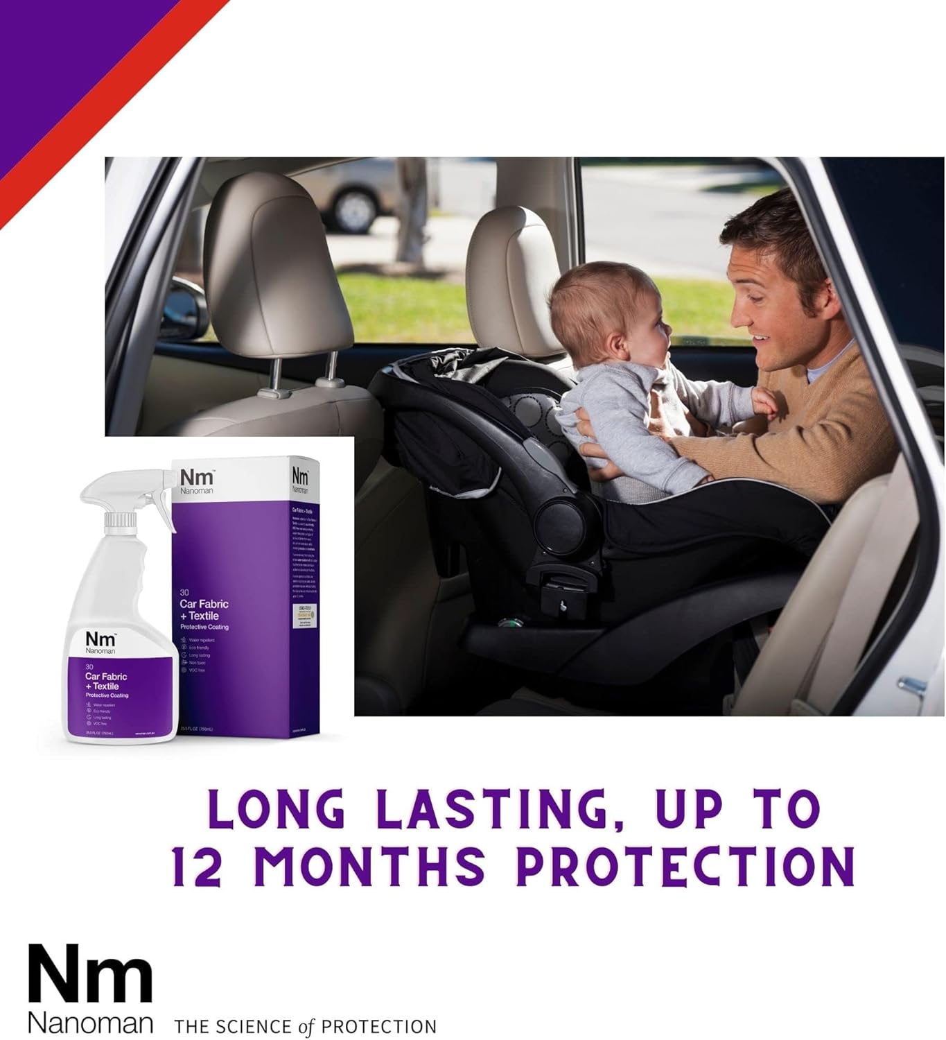NANOMAN Nano-Technology Car Fabric & Upholstery Care (750ML) Hydrophobic Waterproof Protector and Stain Guard for Auto Interior Fabrics, Seats, Carpets and Floor Mats.