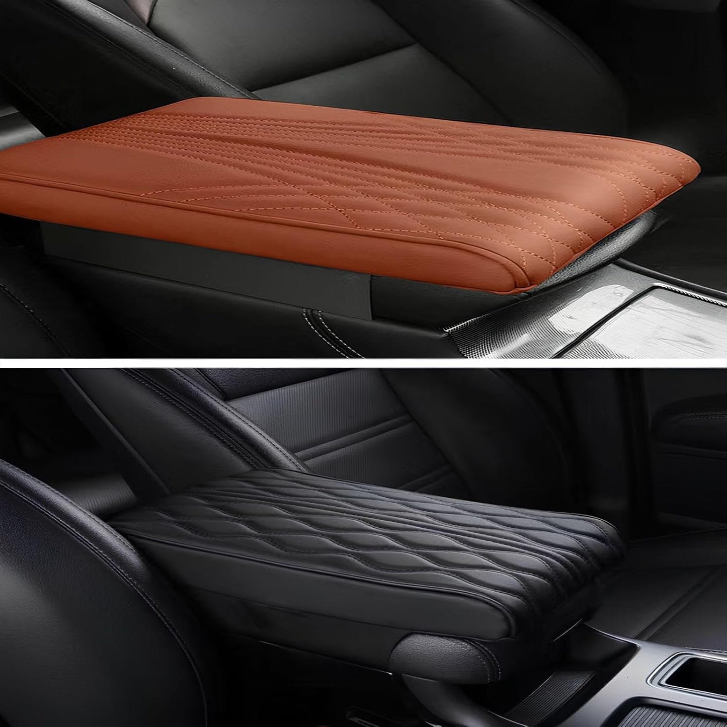Leather Car Armrest Box Mat - 2023 New Waterproof Car Center Console Cover Mat, Universal Armrest Mat, Leather Car Armrest Cover for SUV/Truck/Vehicle (B-Beige)