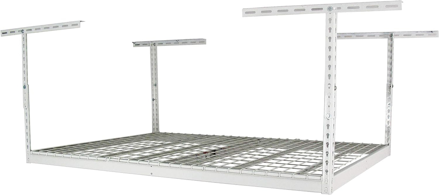 SafeRacks 4x6 Overhead Garage Storage Rack - Height Adjustable Steel Overhead Storage Rack - 500 Pound Weight Capacity (White, 12"-21")
