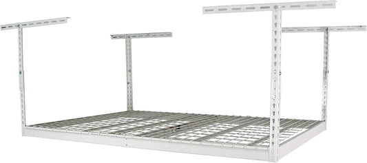 MonsterRax Overhead Garage Storage Racks 4x6, Ceiling Mounted Shelving, Adjustable Hanging Storage Organizer, Heavy Duty Steel, Holds 500 Pounds, Color: White, Adjusts 12"-21” off Ceiling